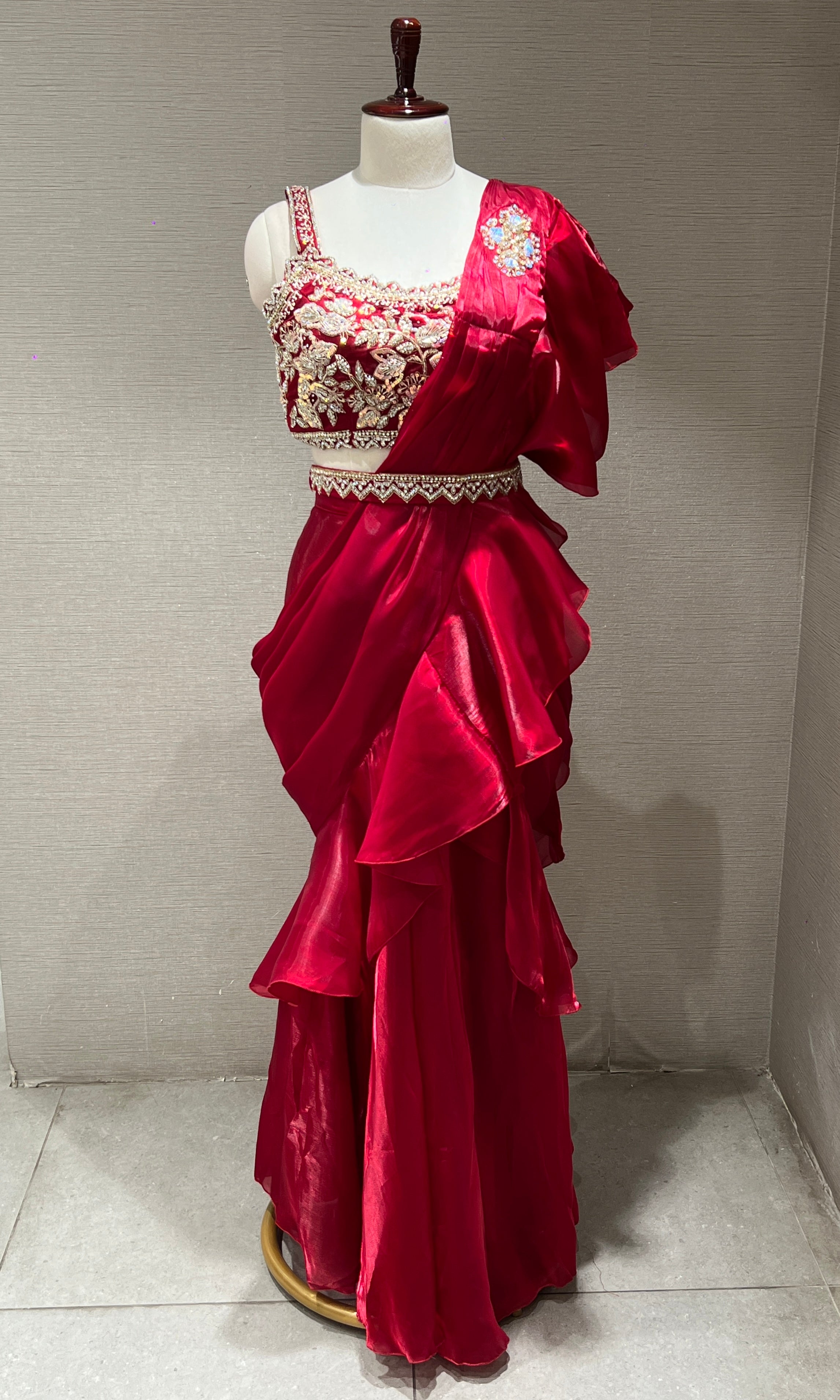 Maroon one minute saree