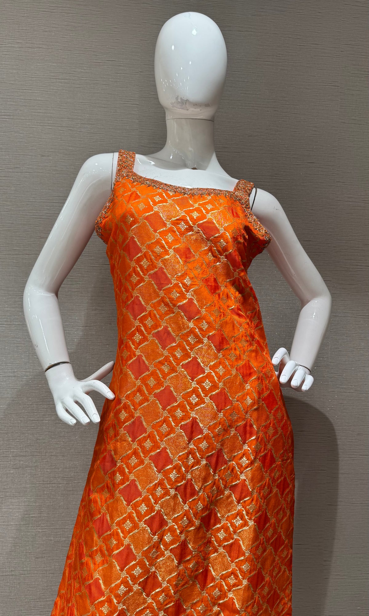 Orange Geometric banarasi Ethnic Kurta Set