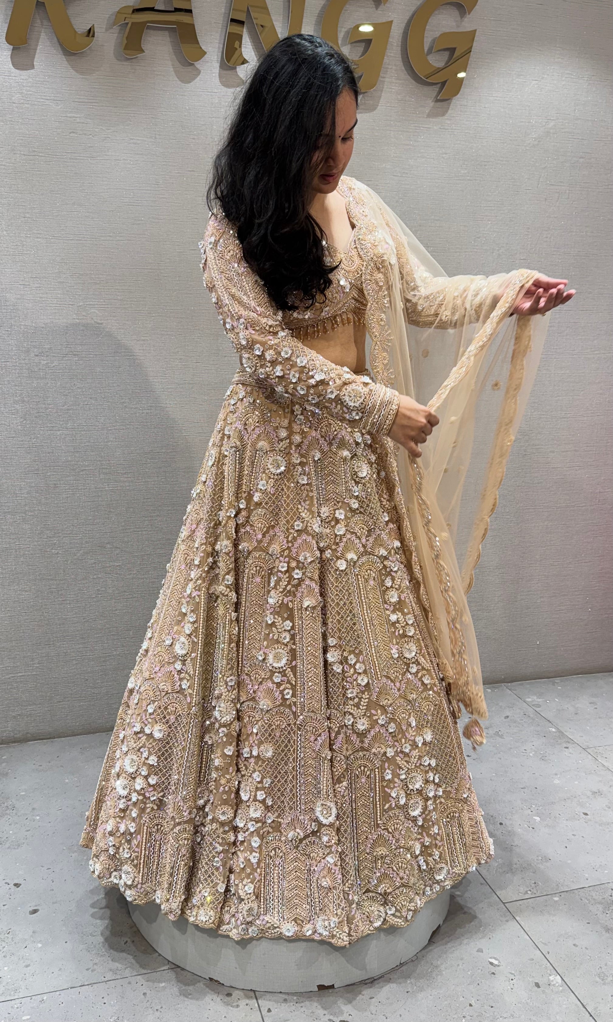 Chikoo Shimmering Ivory Crystal Bridal lehenga