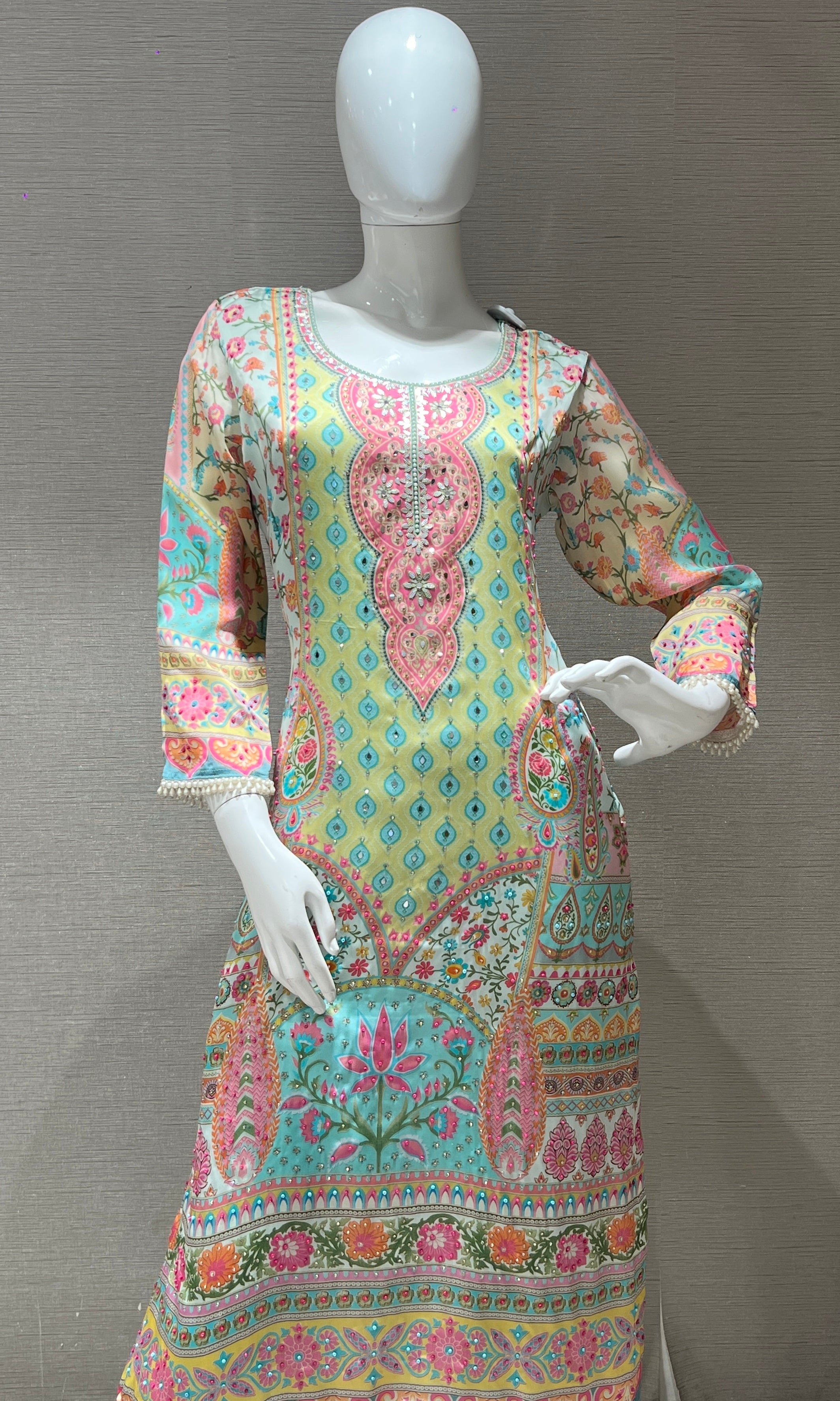 Mint Green & Peach Ethnic kurta set