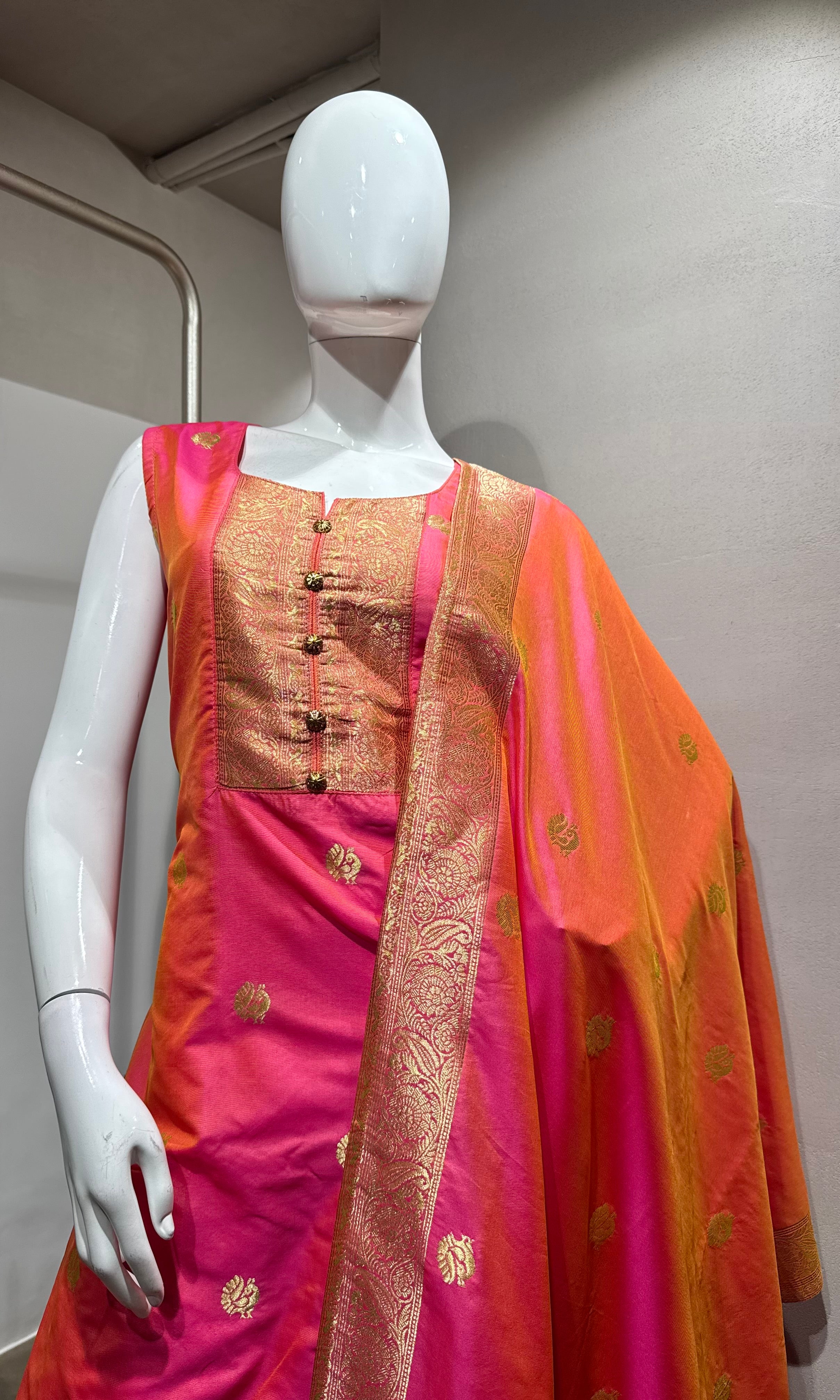 Pink Banarasi Silk Kurta with Paithani Dupatta