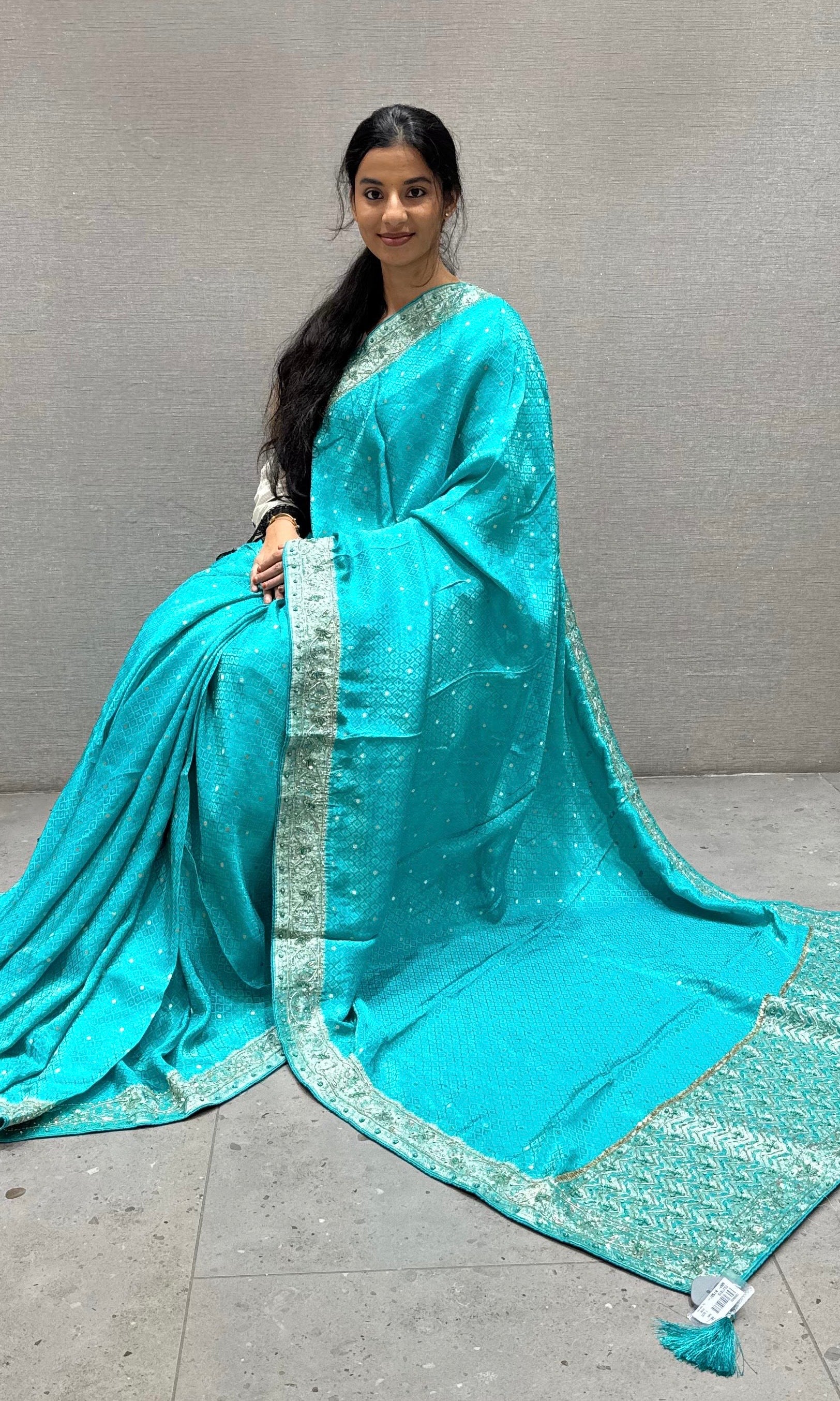Firozi sea blue Banarasi saree