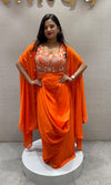 ORANGE EMBROIDERED BLOUSE WITH DRAPE SKIRT&CAPE