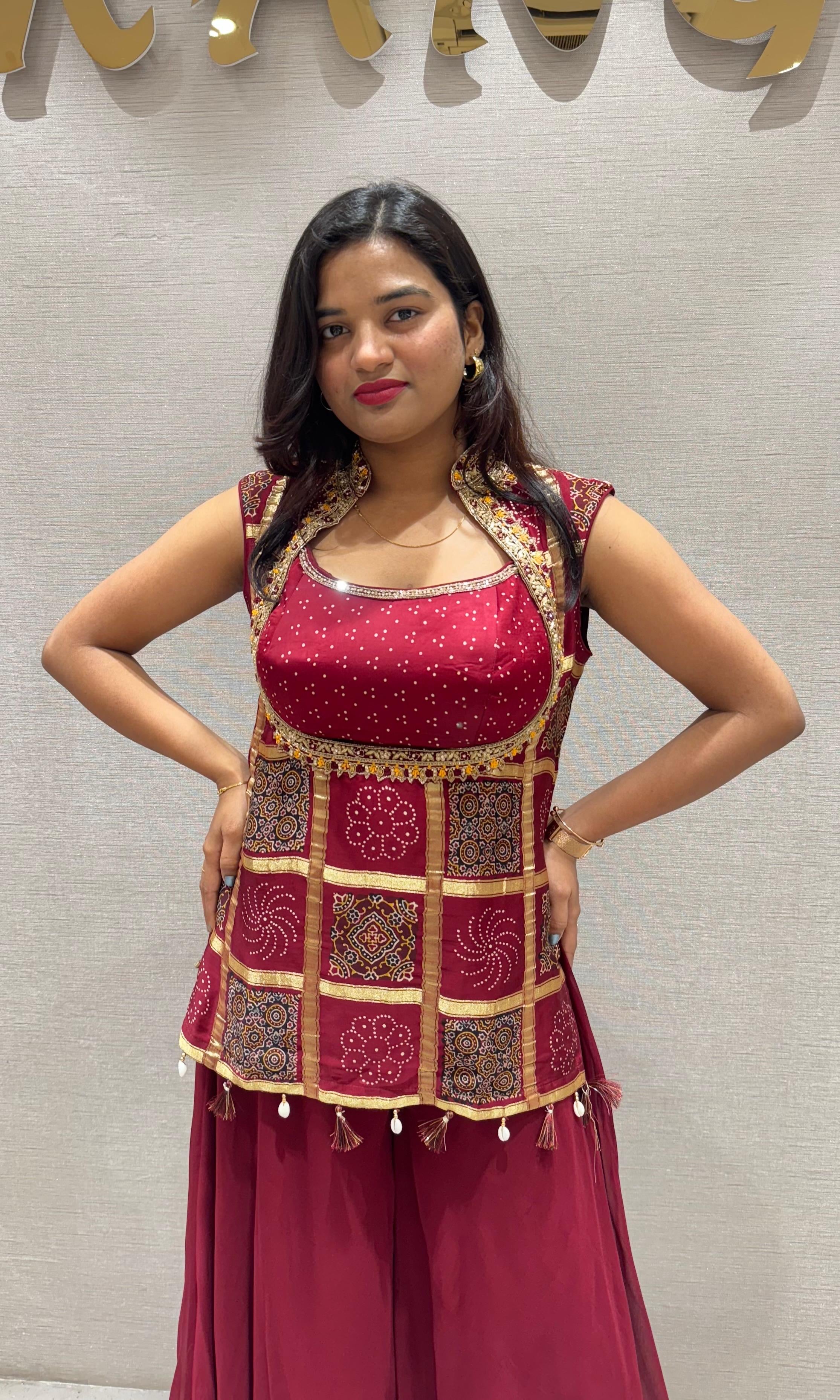 Maroon EMBROIDERED PALAZZO