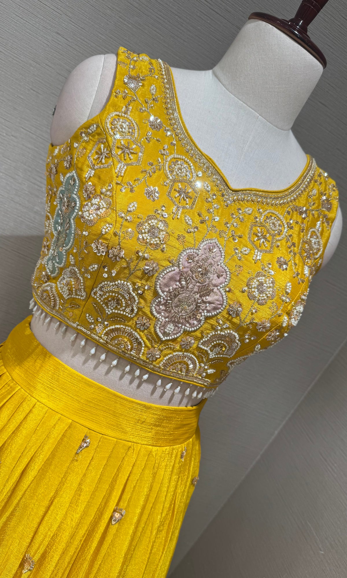 Yellow Tissue silk Lehenga with Multi Floral border