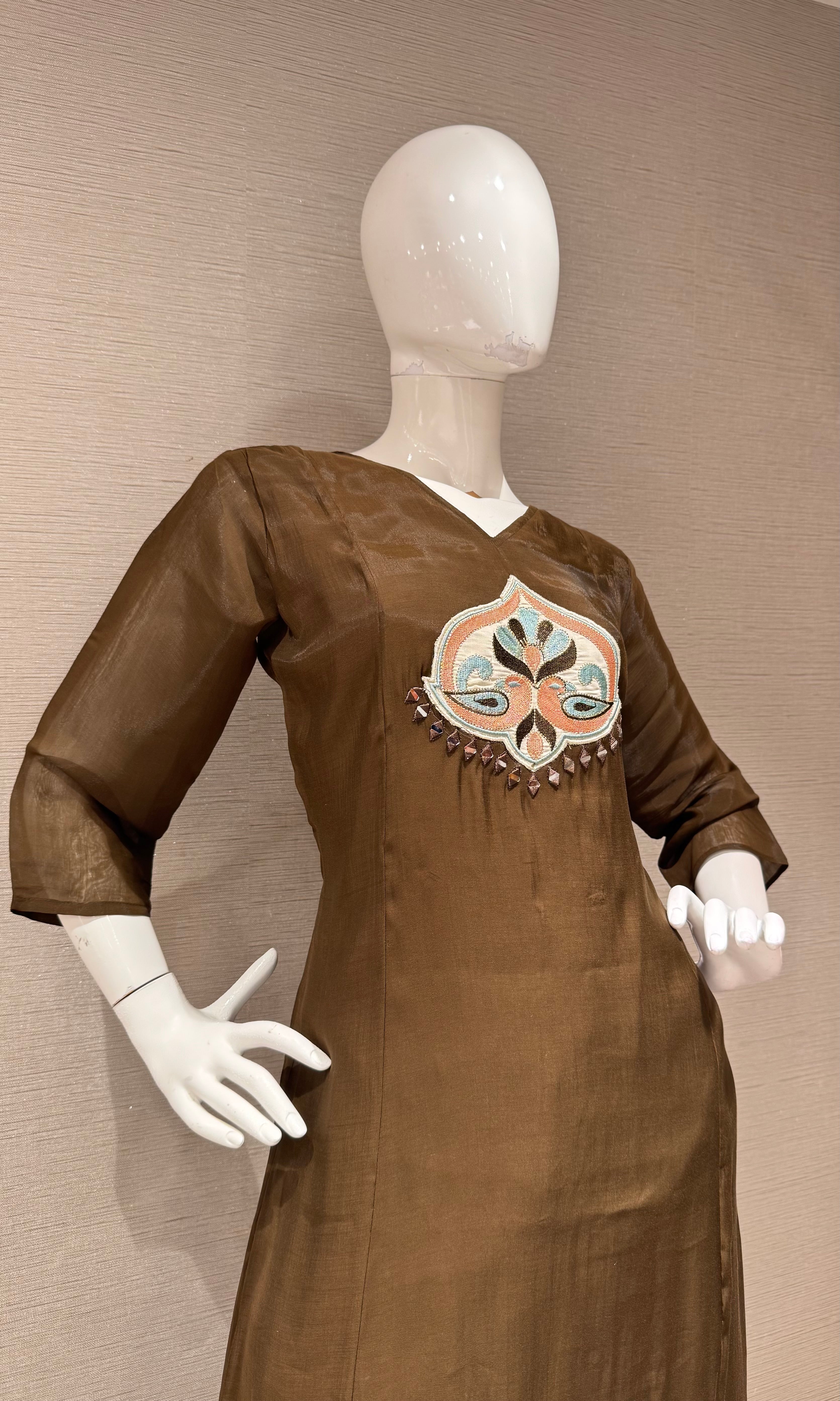 Coffee Brown Kurta Set with Ethnic Dupatta