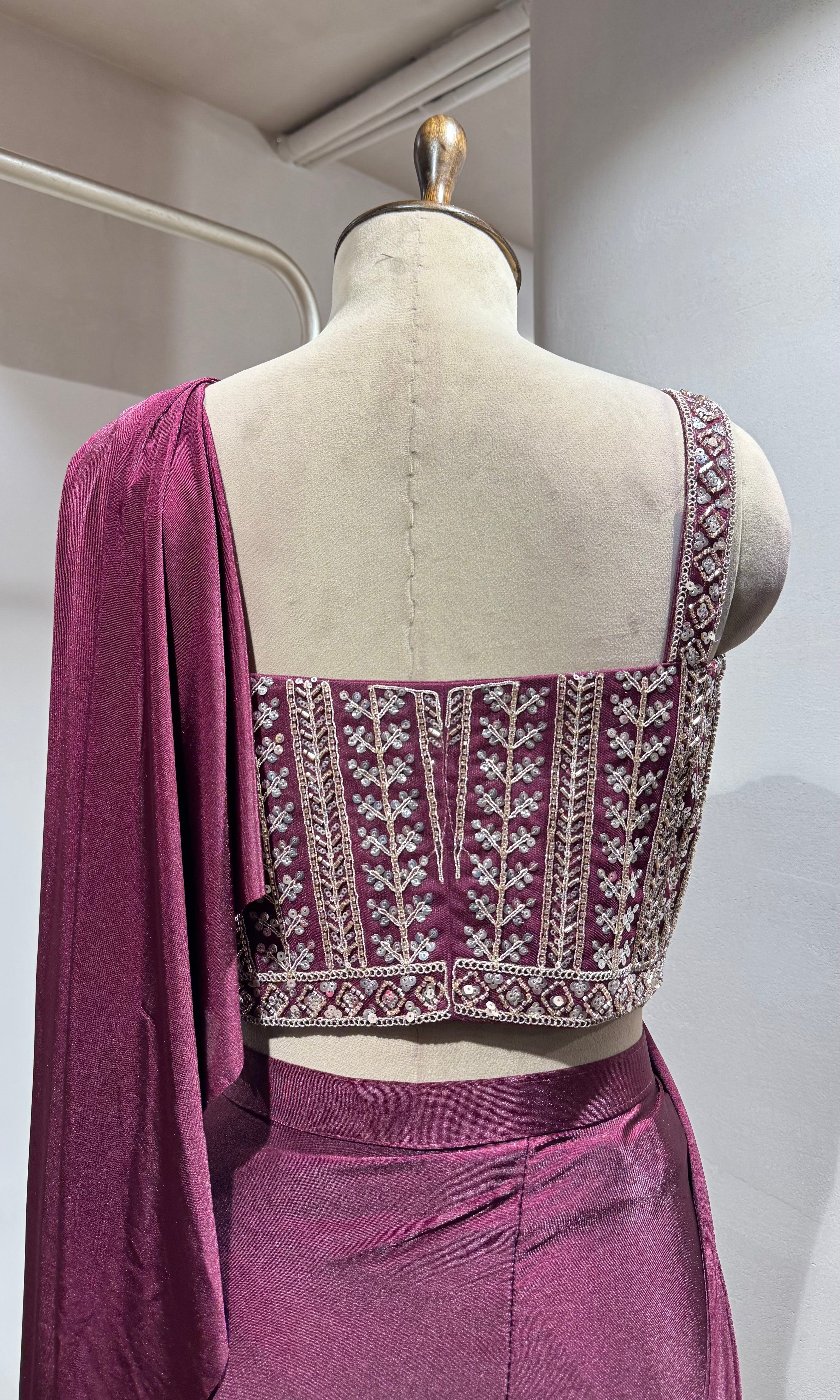 WINE CORSET DRAPED SAREE WITH BELT