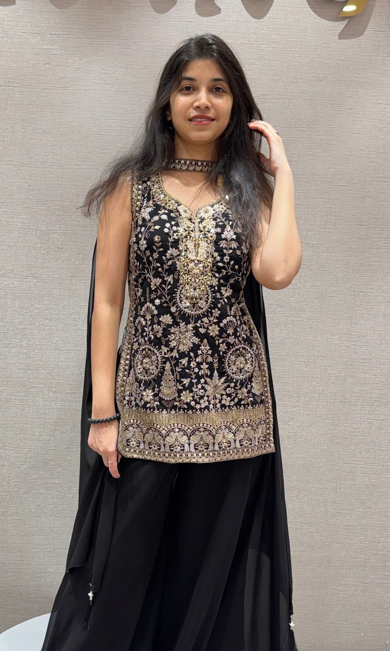 Black GOLDEN EMBROIDERED SHARARA SET