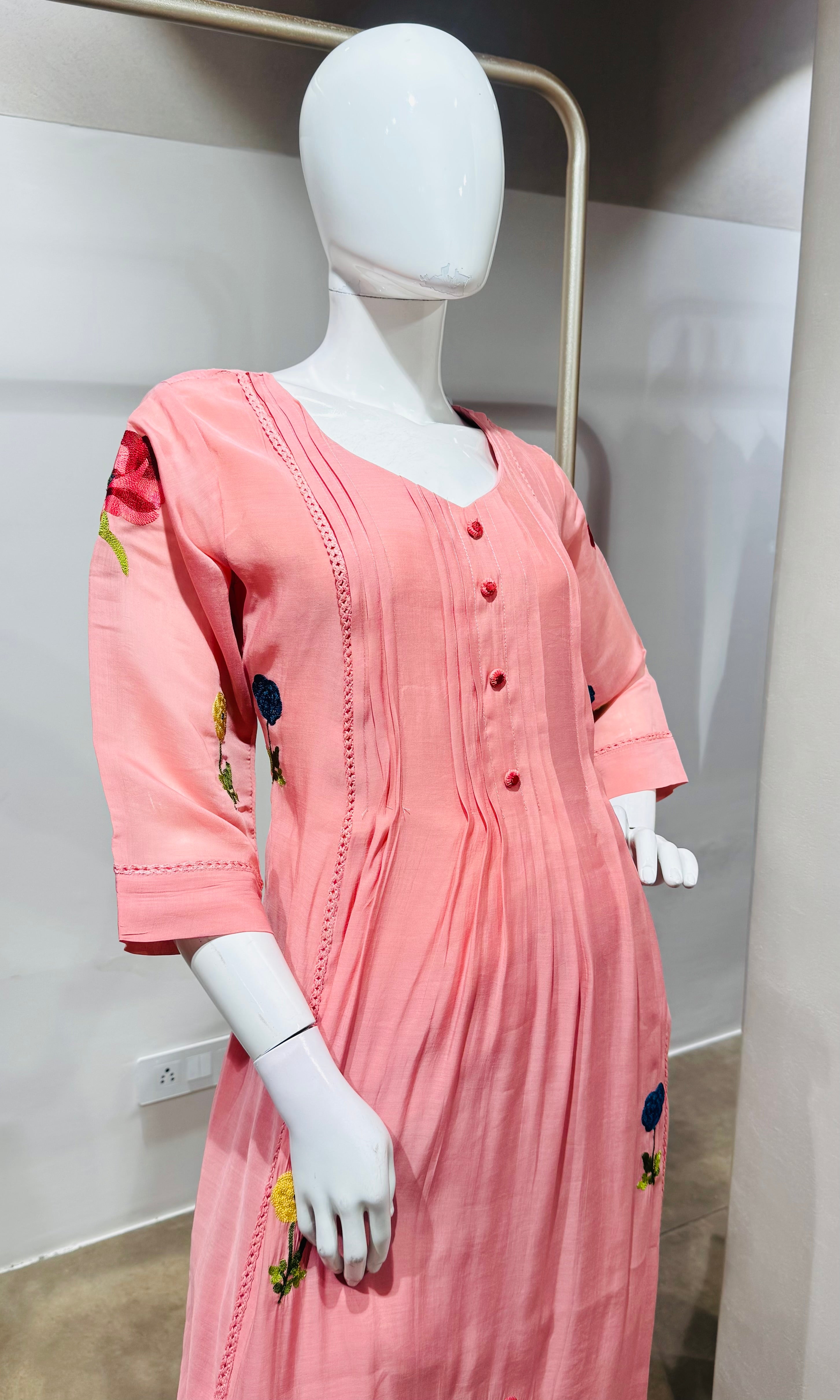 Pink Floral Kurta Pant Set with Dupatta