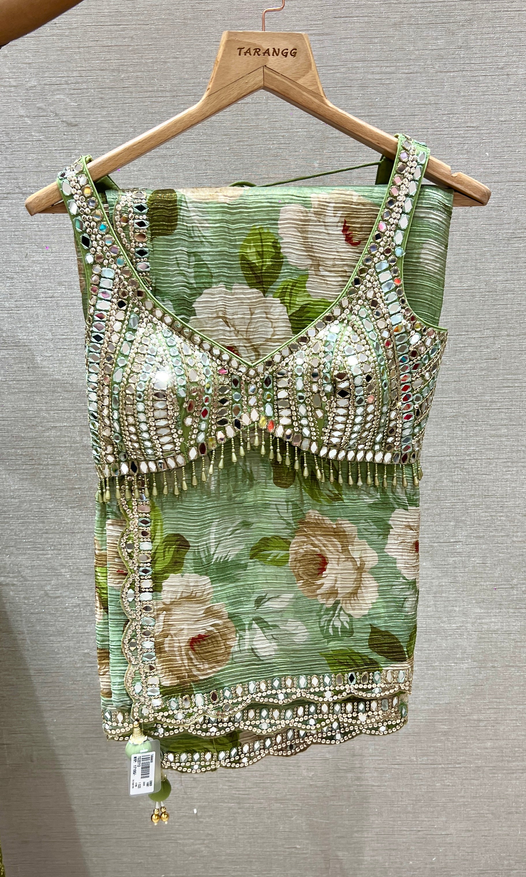 Green saree with ready blouse