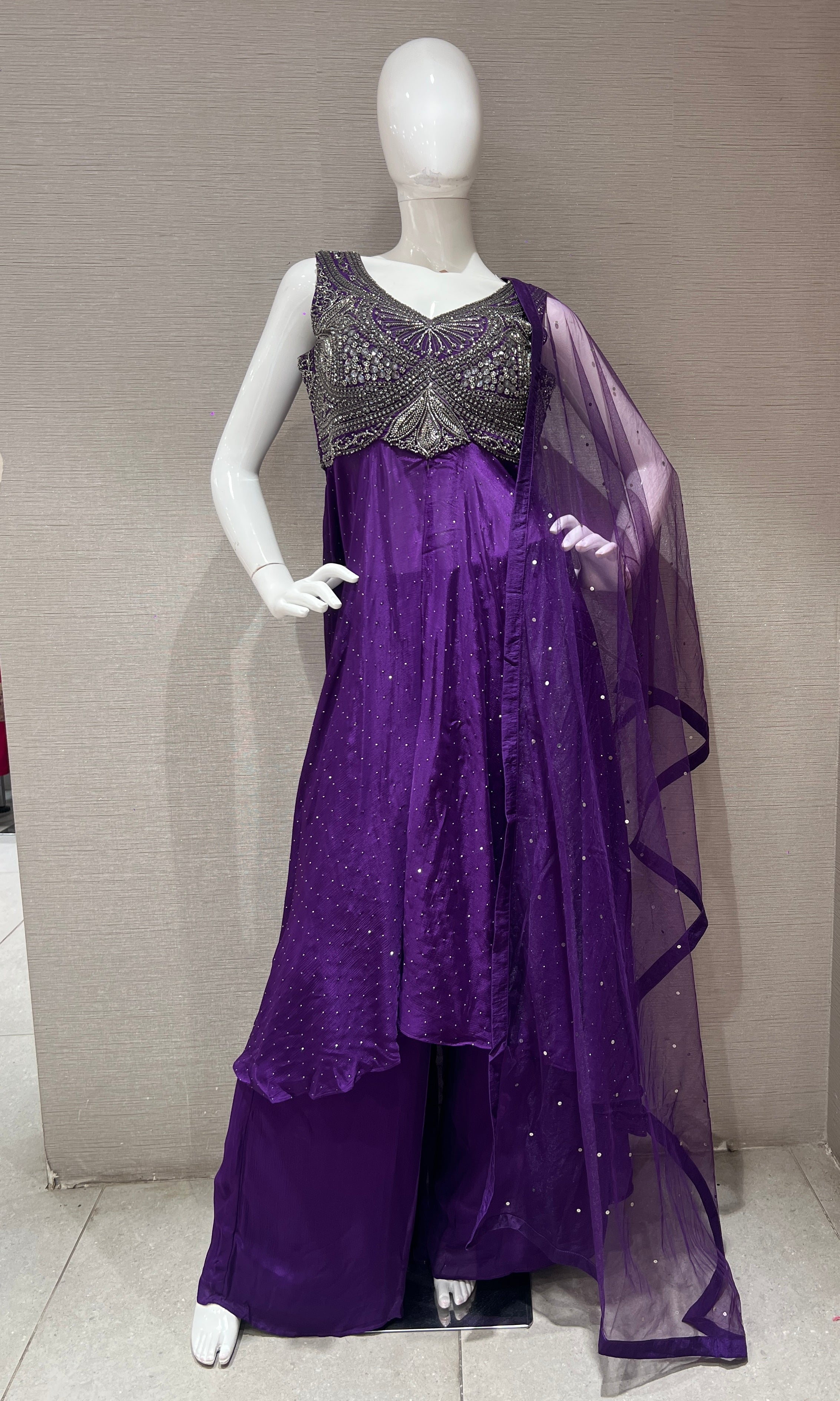 Purple Shimmer Anarkali with Palazzo Pants