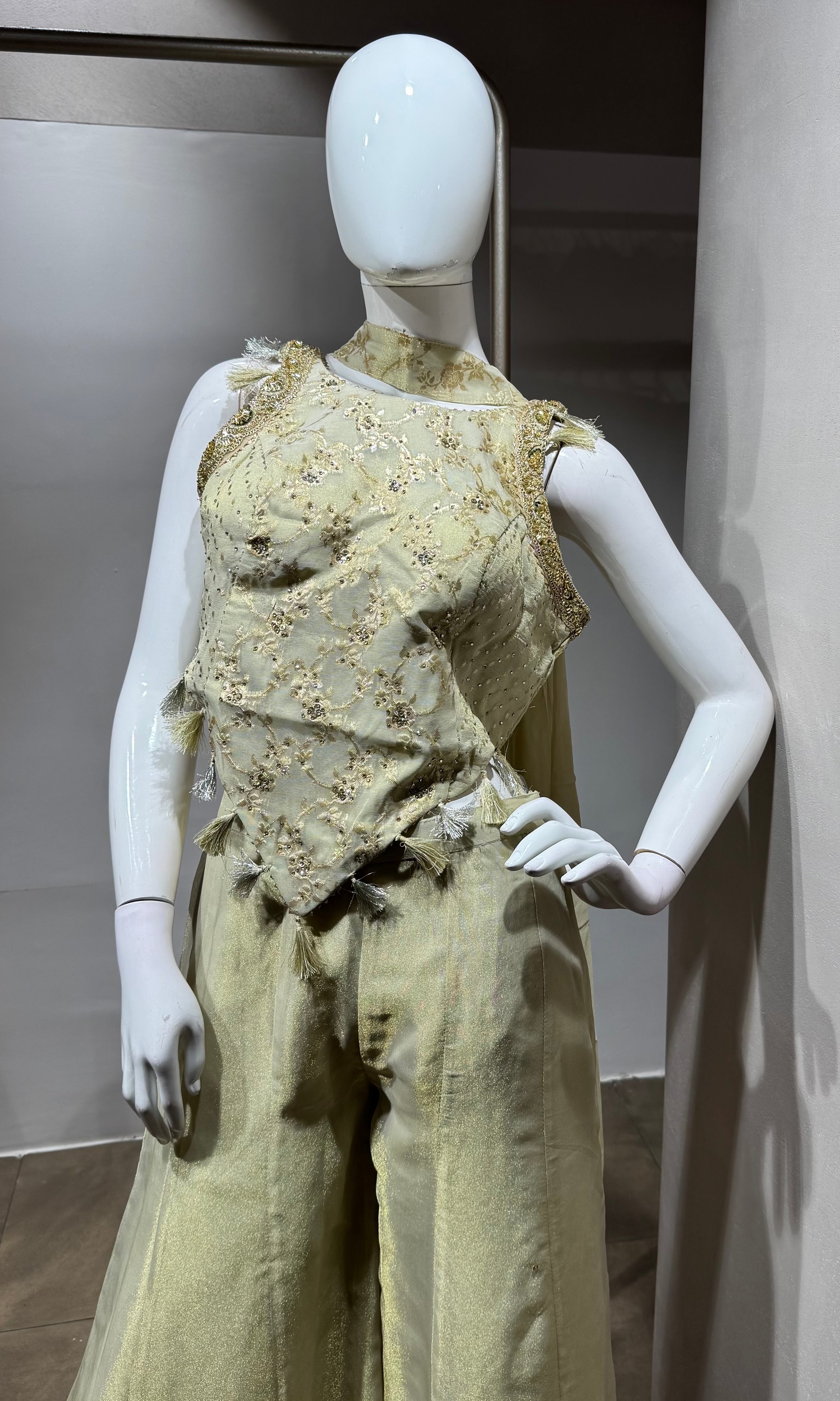 BEAGH shimmer tissue short blouse palazzo set