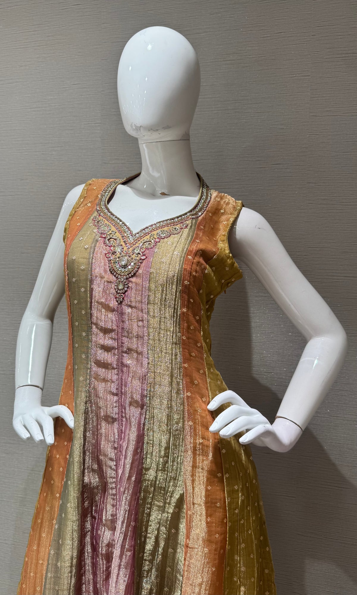 MULTI BANARASI TISSUE SILK ANARKALI SET WITH DUPATTA