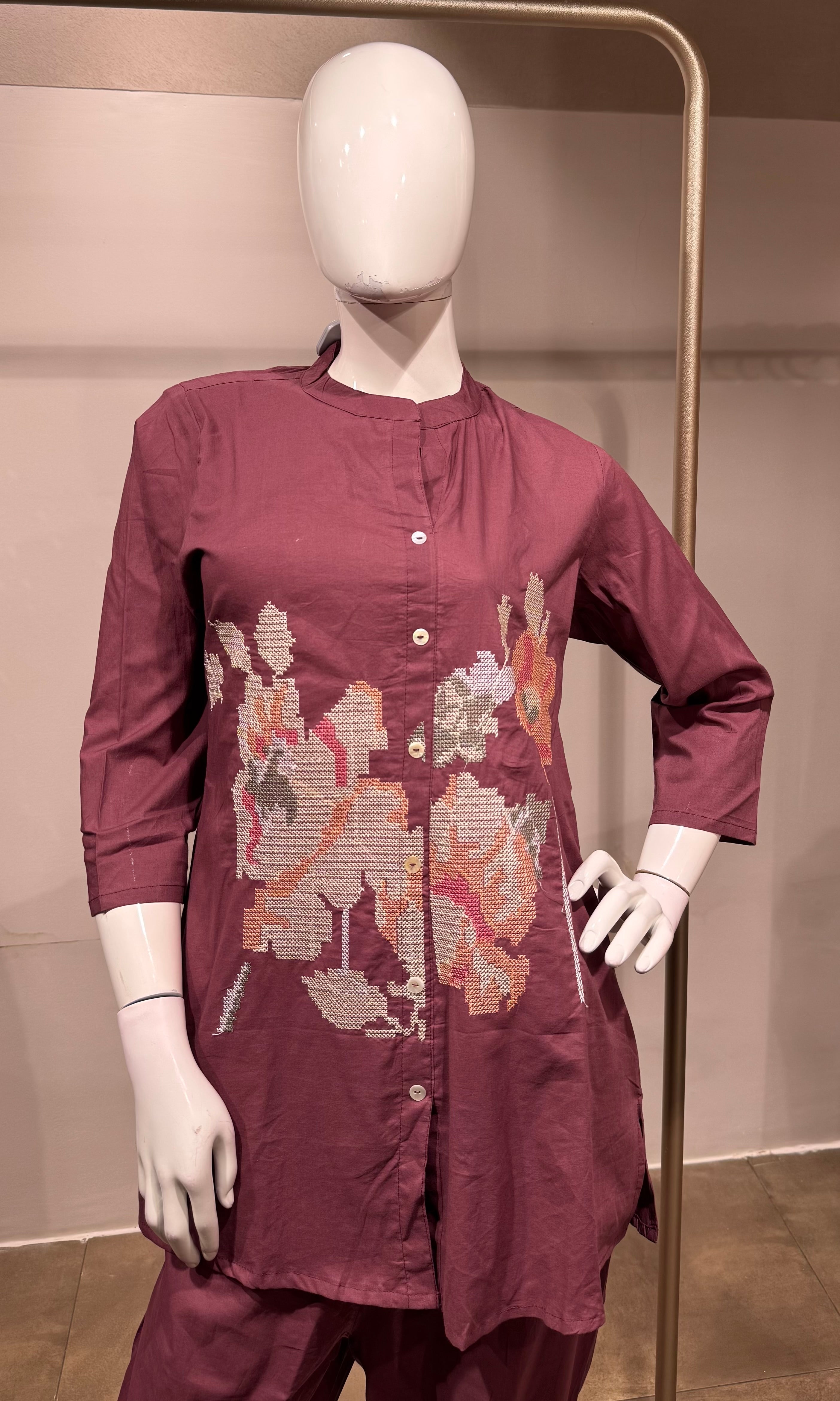 Pink Floral Embroidered Co-Ord Set