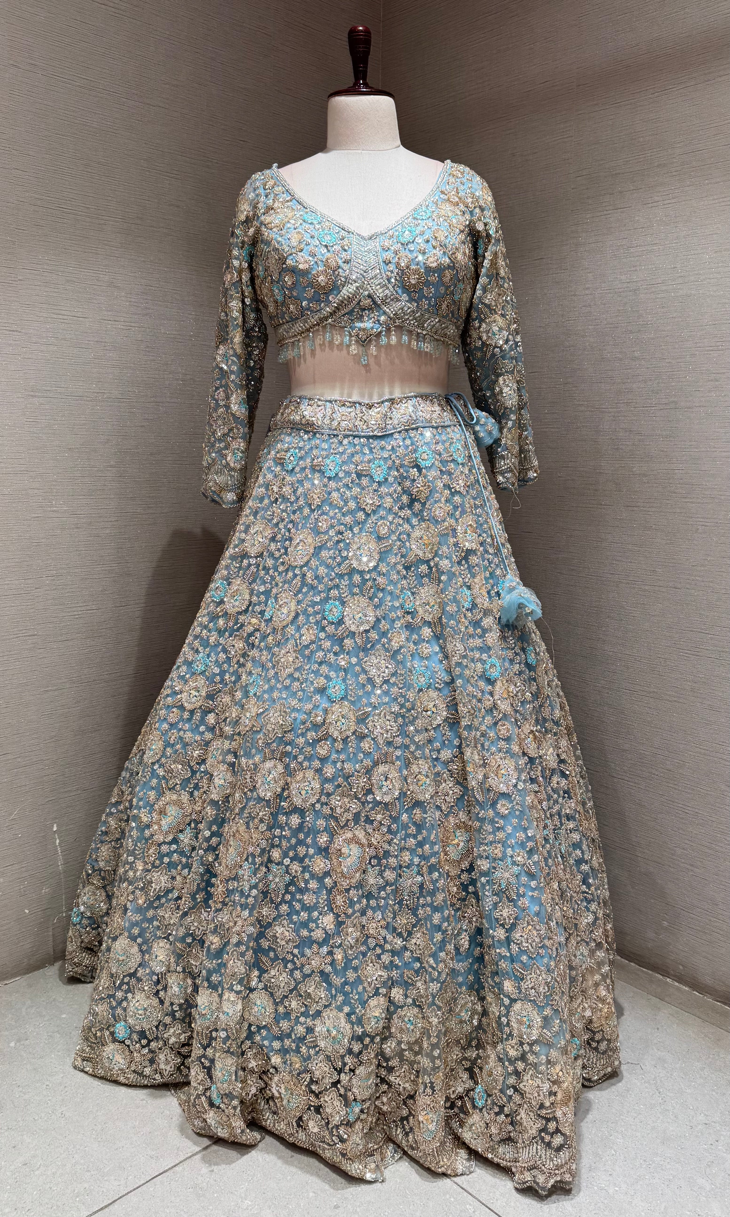Blue Gold Embellished Ethnic bridal Lehenga Set