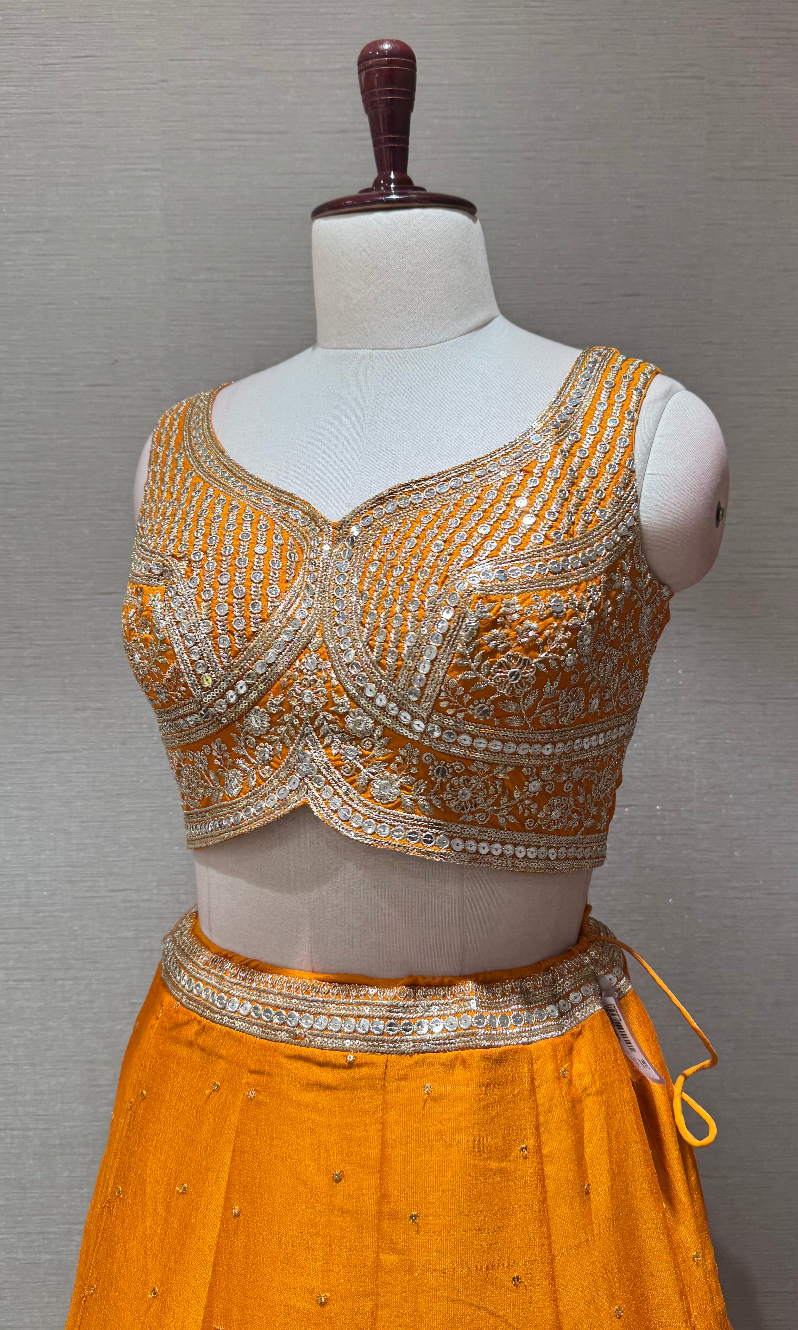 Orange Embroidered Lehenga Set with Gold Borders