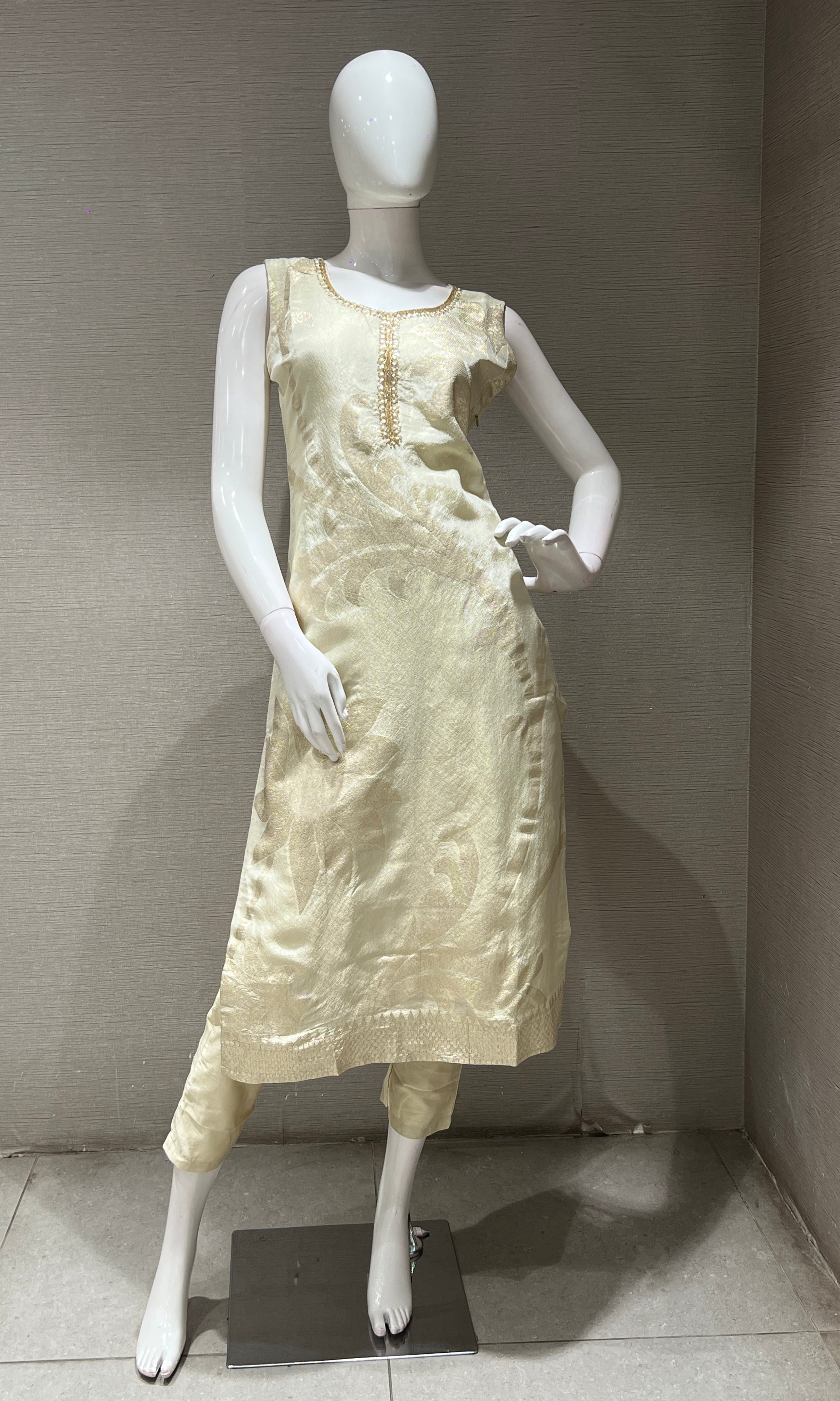 CREAM AND GOLD EMBROIDERY KURTA SET