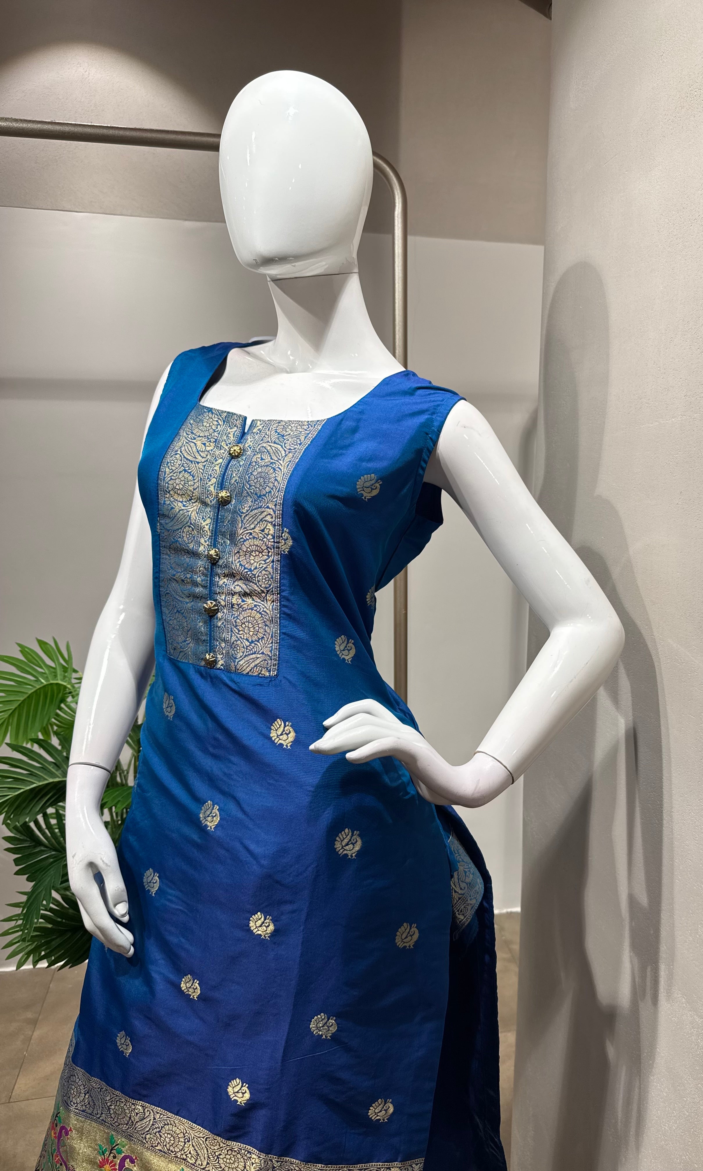 NAVY Blue Banarasi Silk Kurta Set