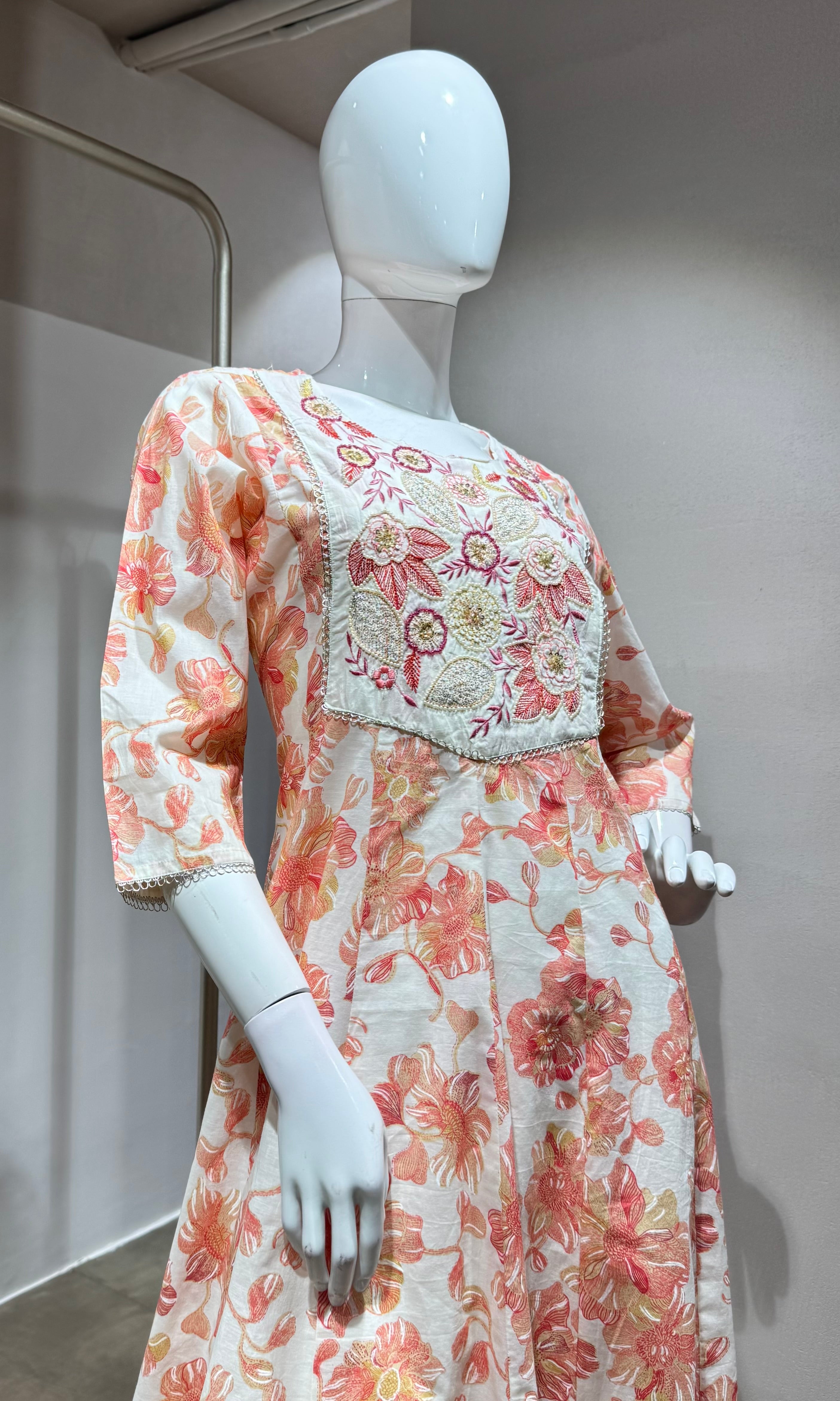 Pink spring summer floral anarakali