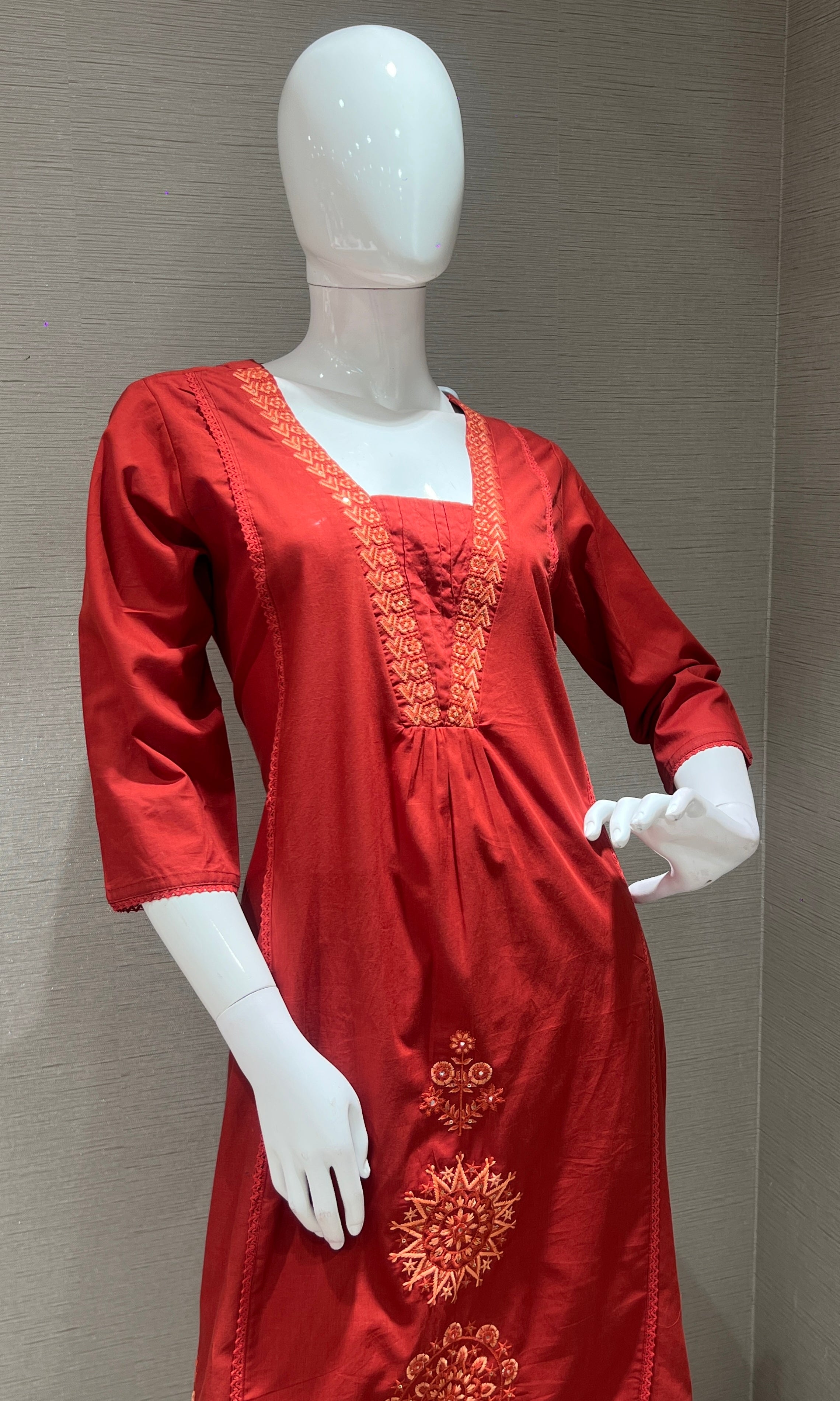 Rust EMBROIDERED kurta set WITH DUPATTA