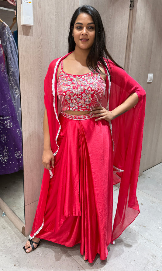 🌺Pink 3 piece Indo western dress with cape🌺