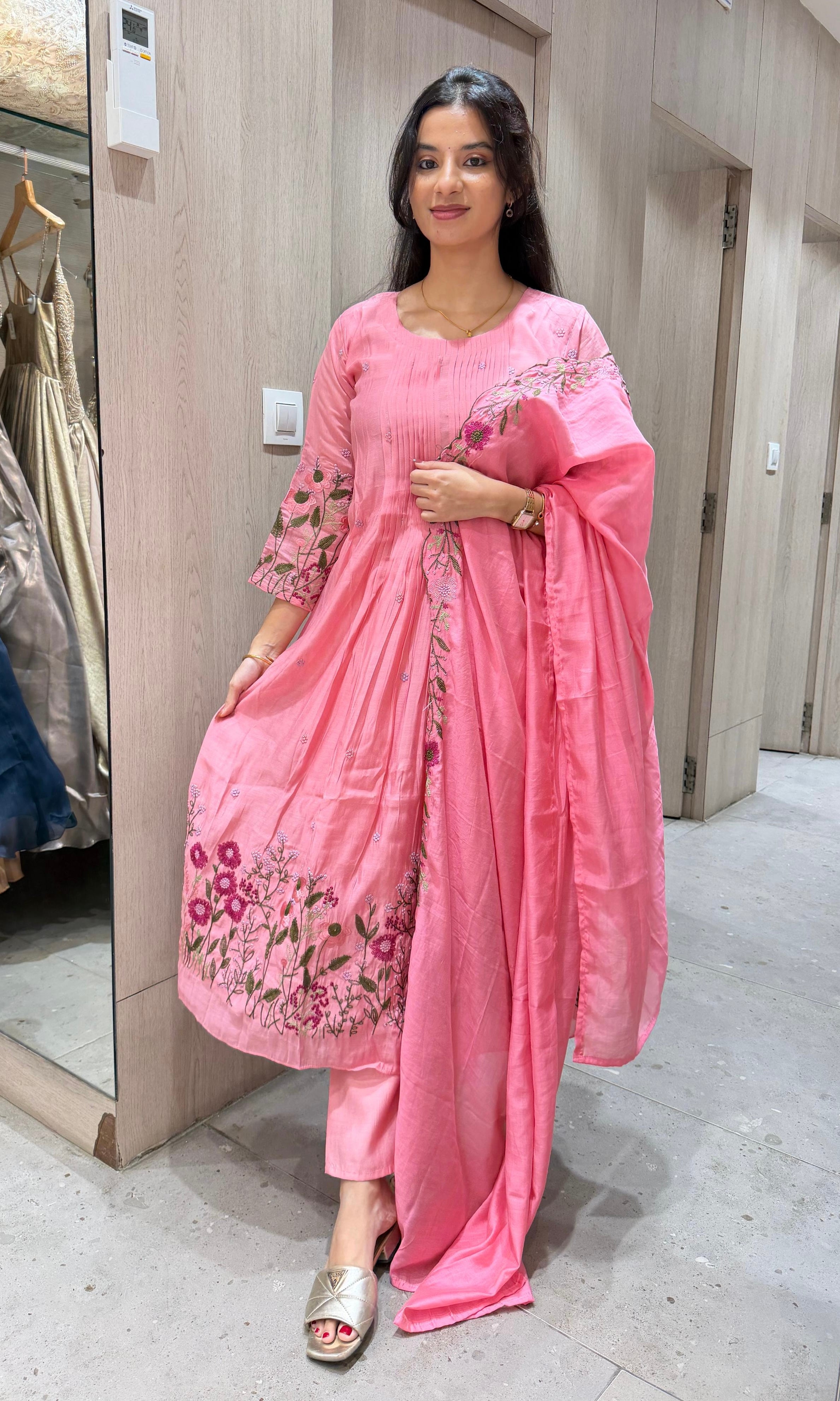 Baby pink embroidered kurta set with dupatta