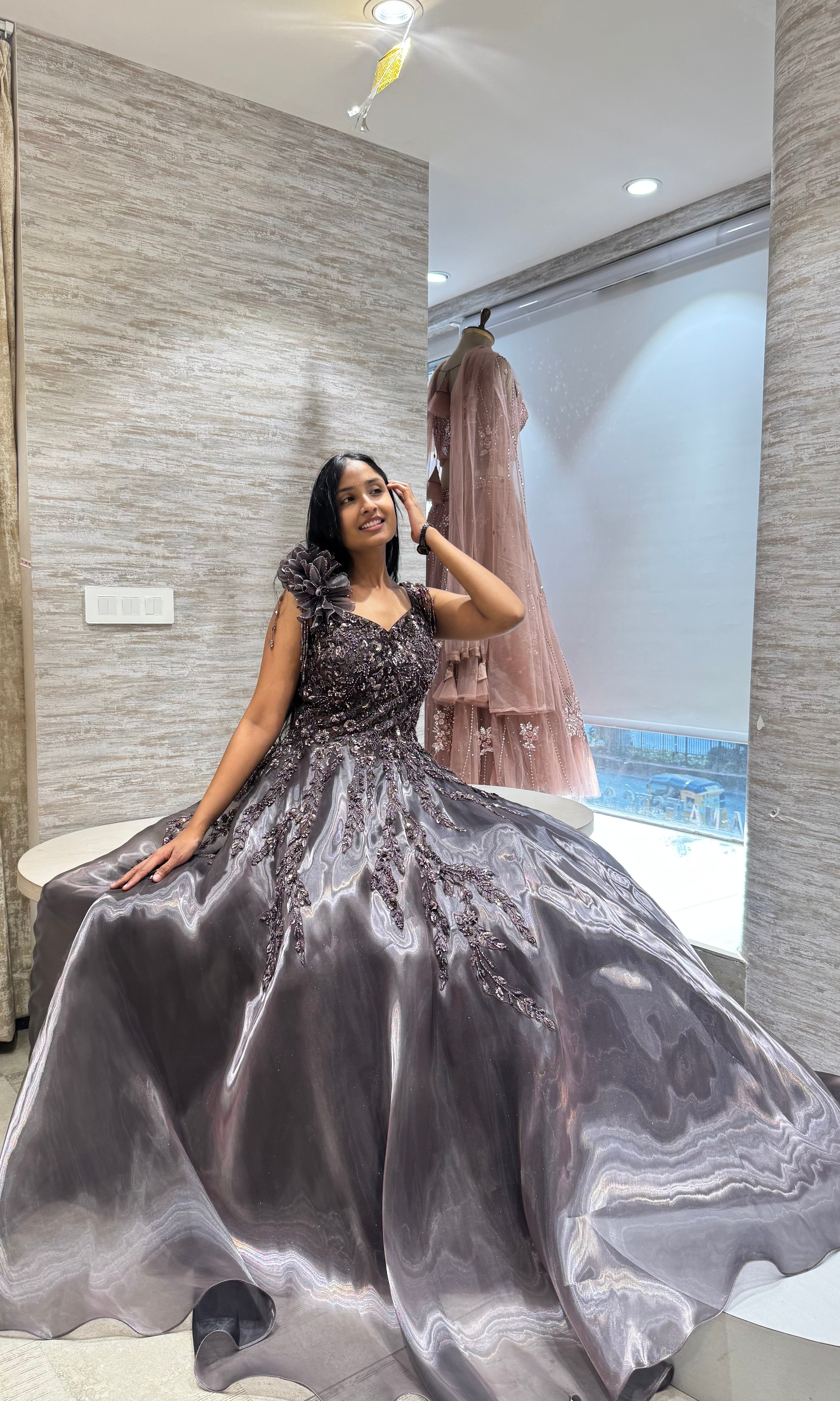 Purple FLORAL Embellished Gown