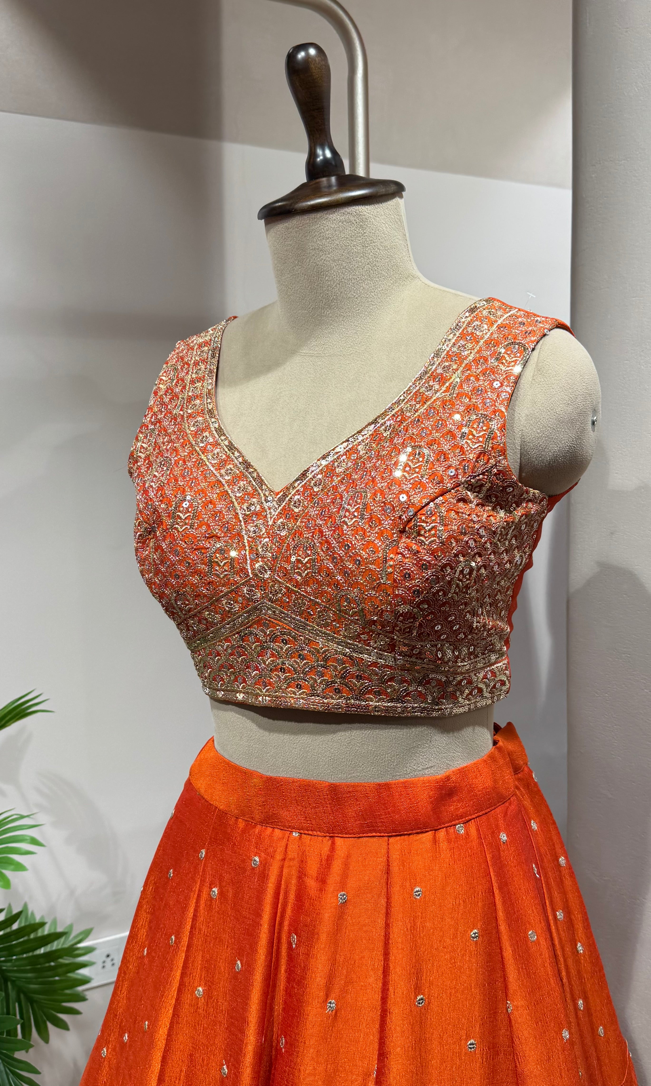 Orange Silk Zari Embroidery lehenga set