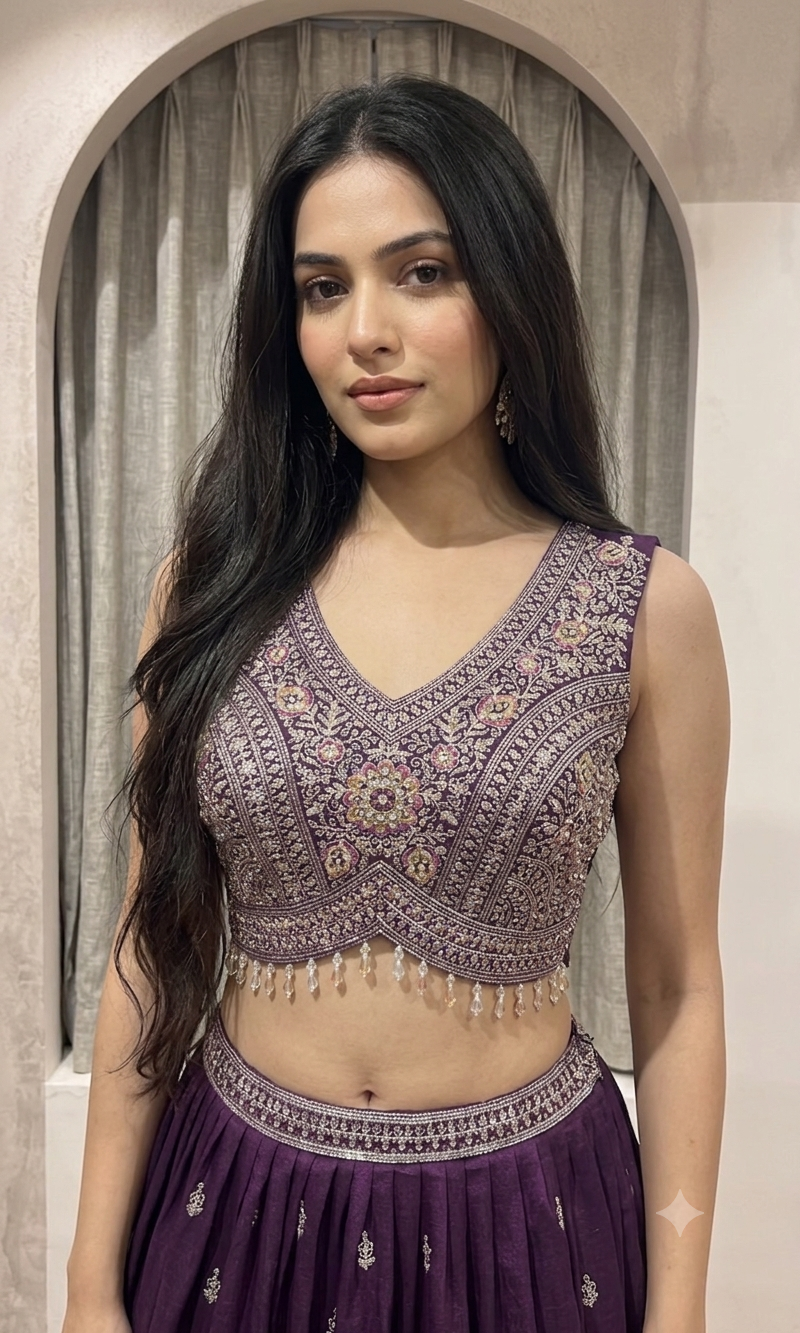 ROYAL WINE INTRICATE EMBROIDERED LEHENGA