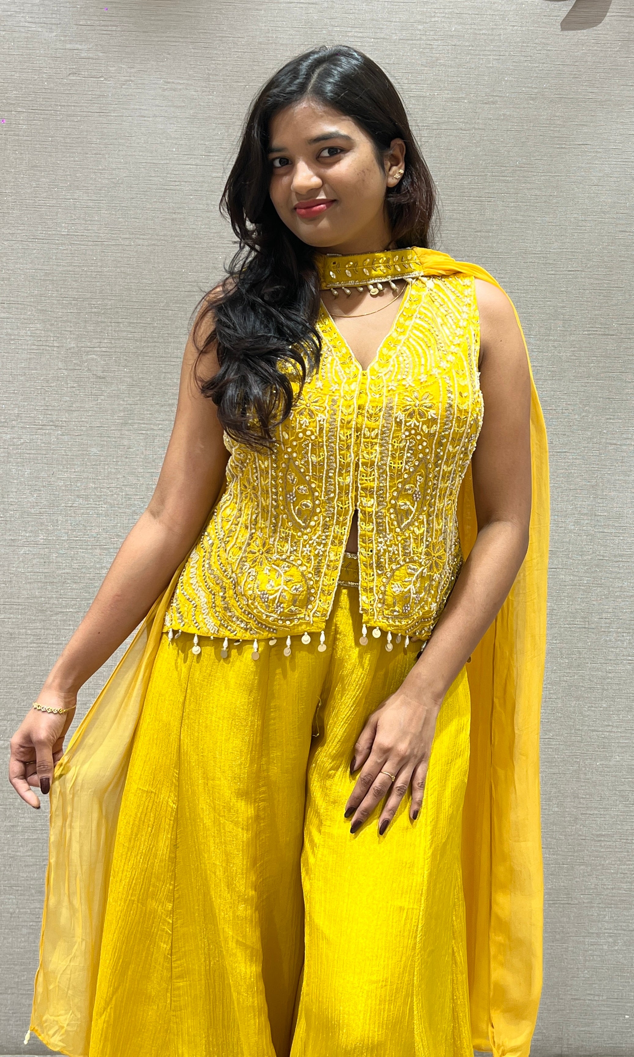 Yellow Embellished Jacket Top and Sharara