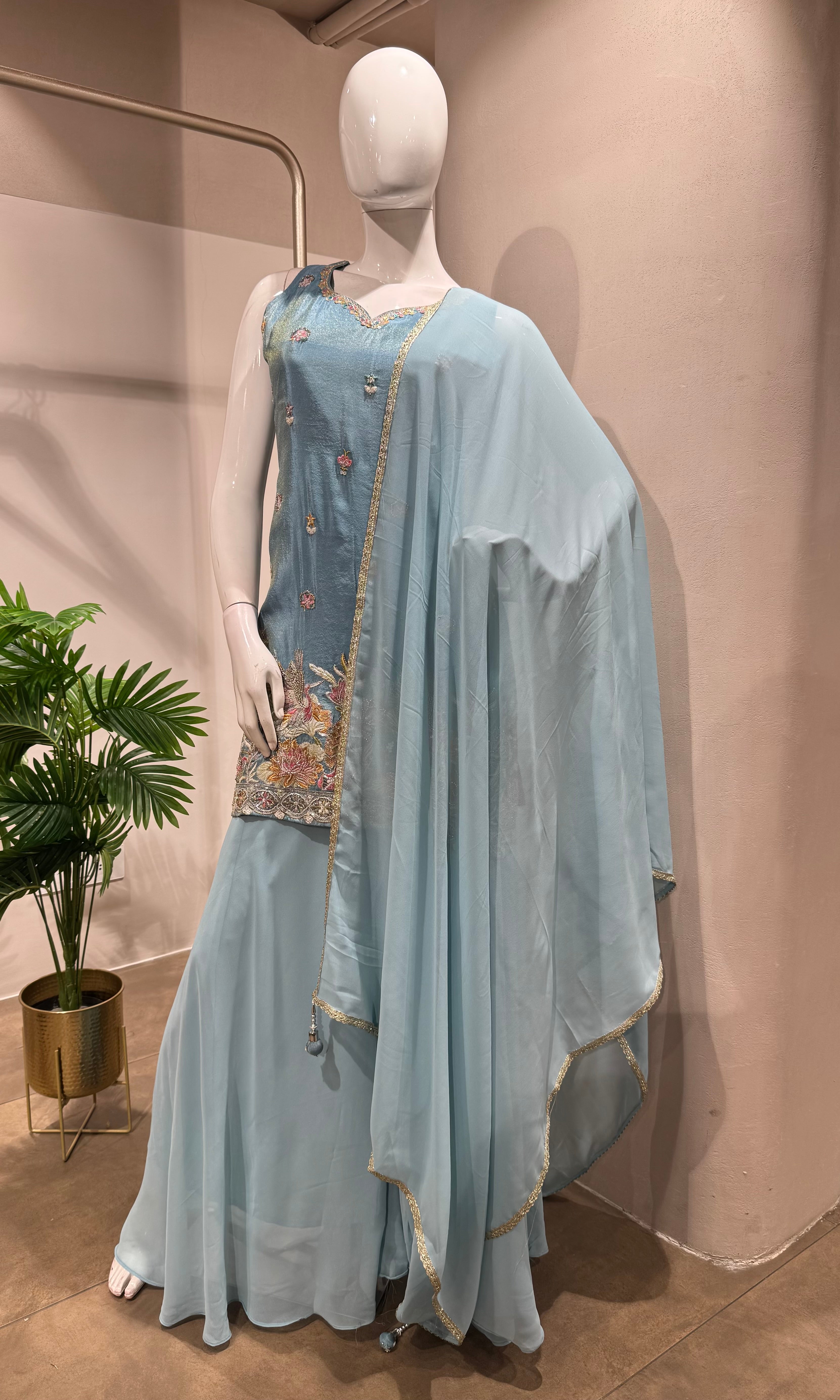 Sky Blue Georgette Sharara Set
