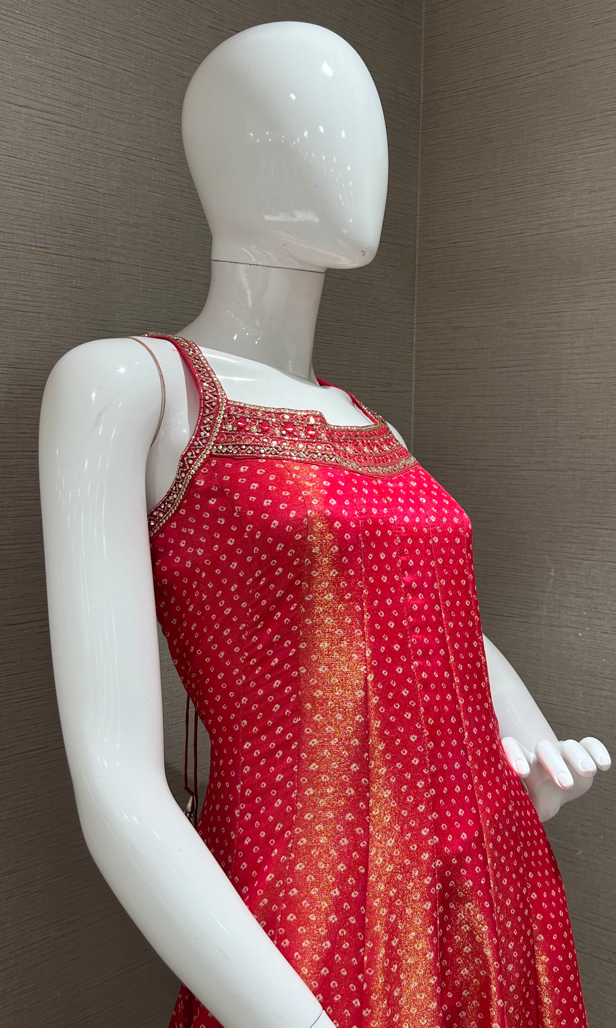 Red Embroidered Sharara Set with Golden Stripes Dupatta