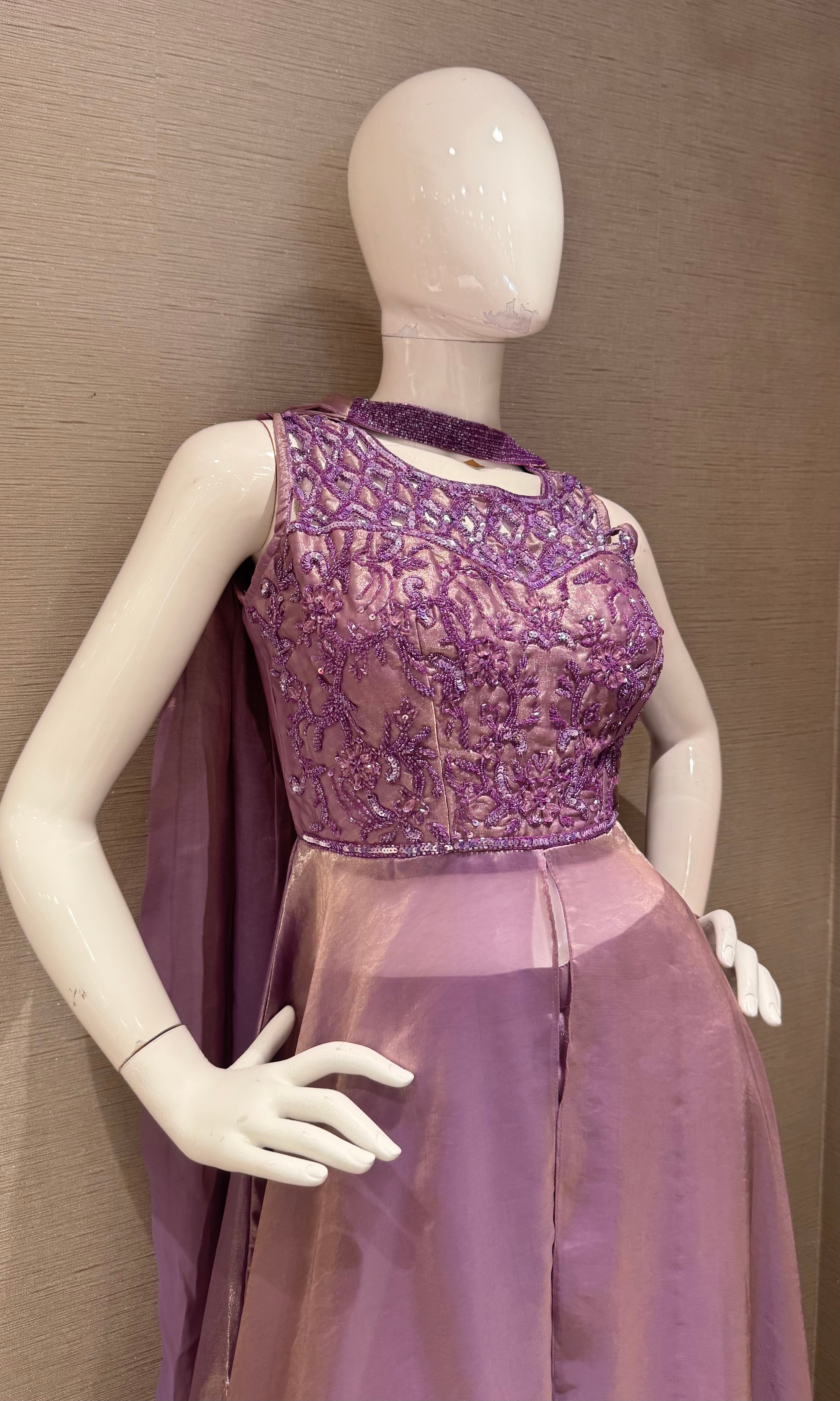 LILAC EMBROIDERED FRONT SLIT ANARKALI PALAZZO SET