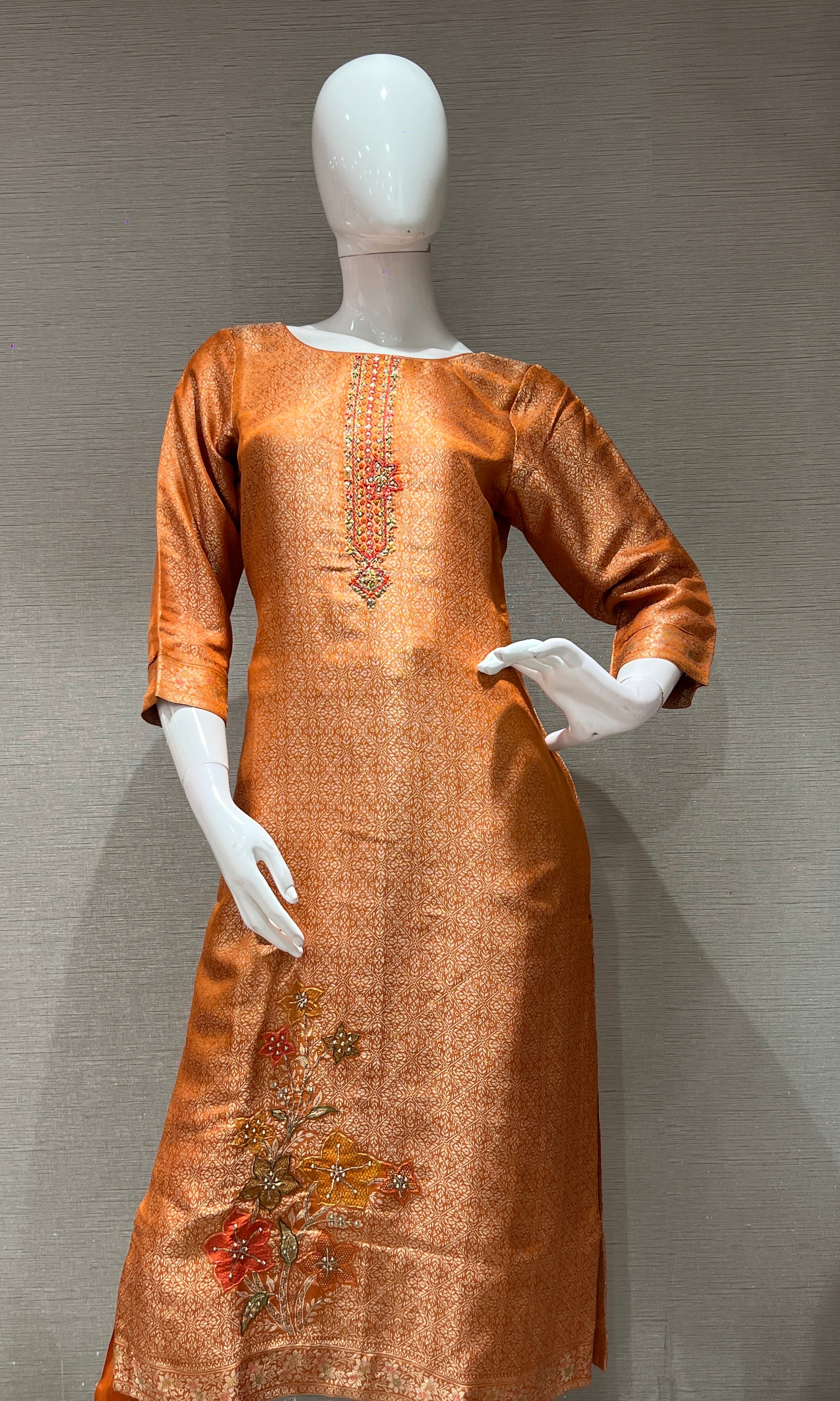 RUST GOLDEN Brocade Kurta Set