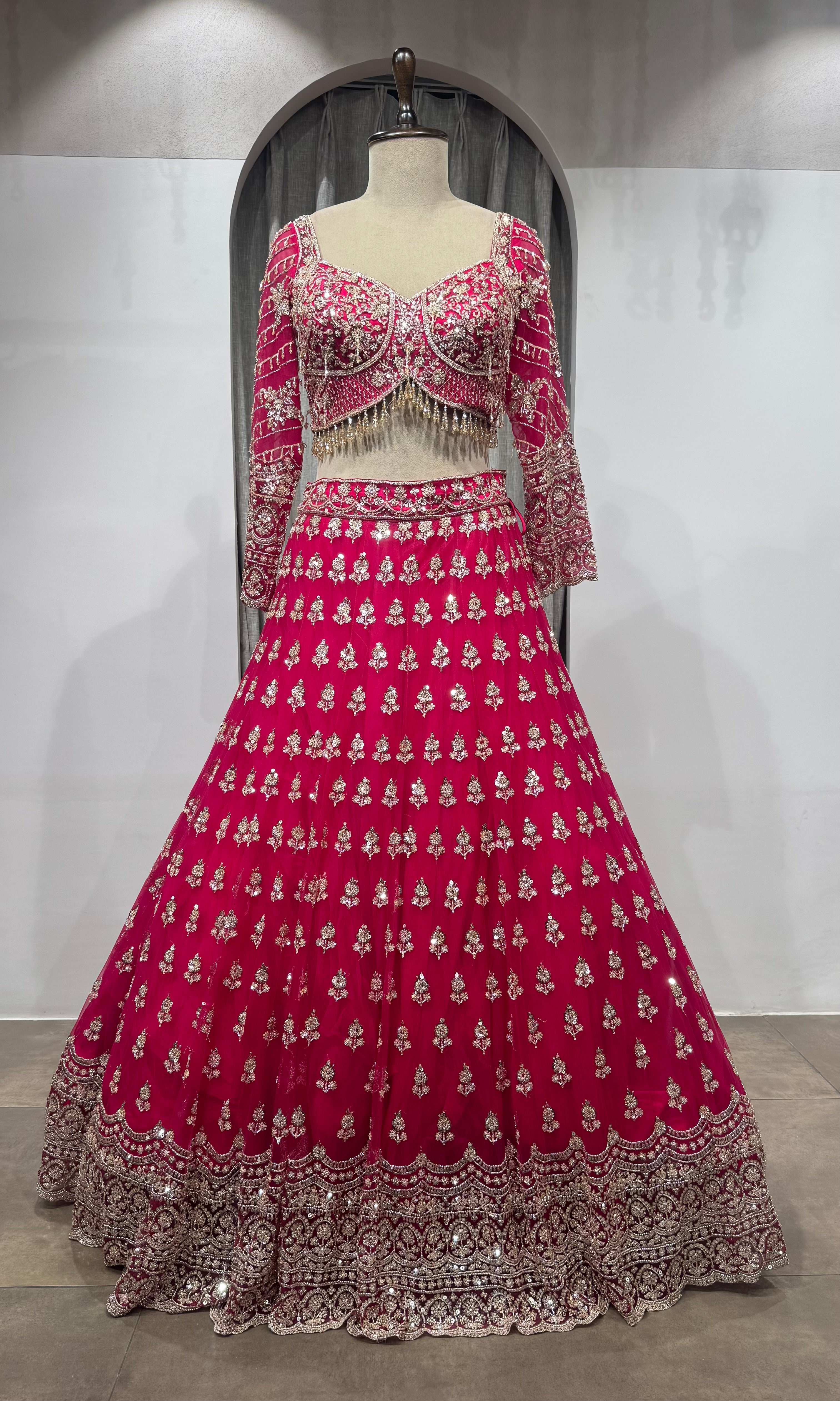 Rani Pink Intricate embroidered Lehenga