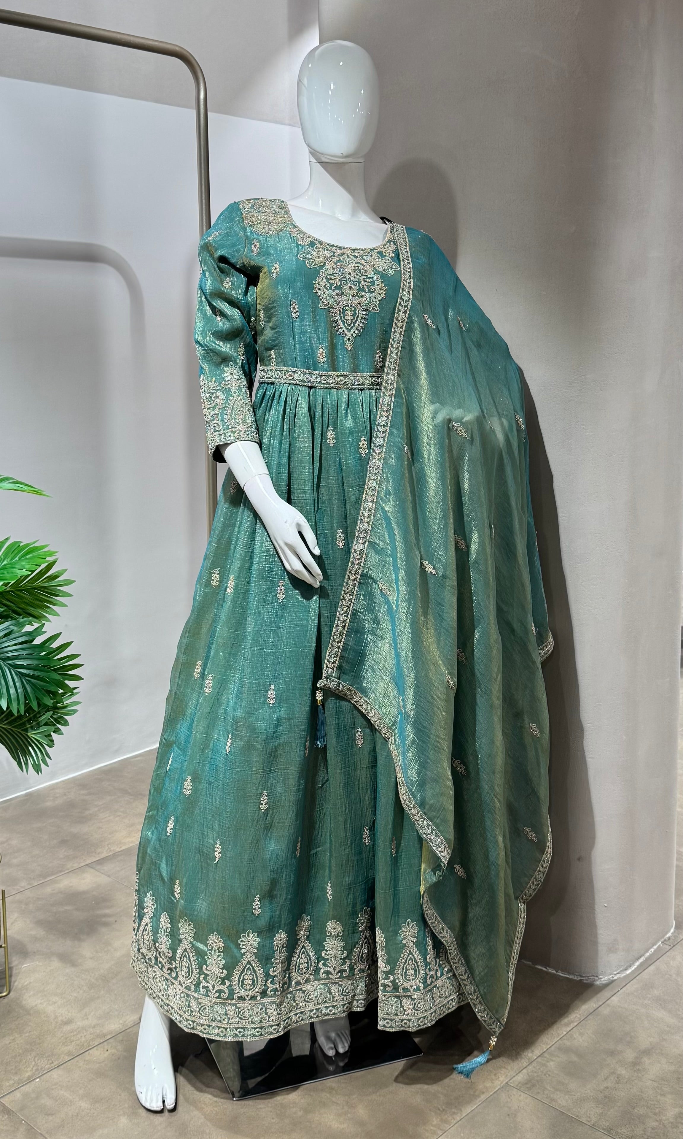 GREEN SHIMMER TISSUE ANARKALI