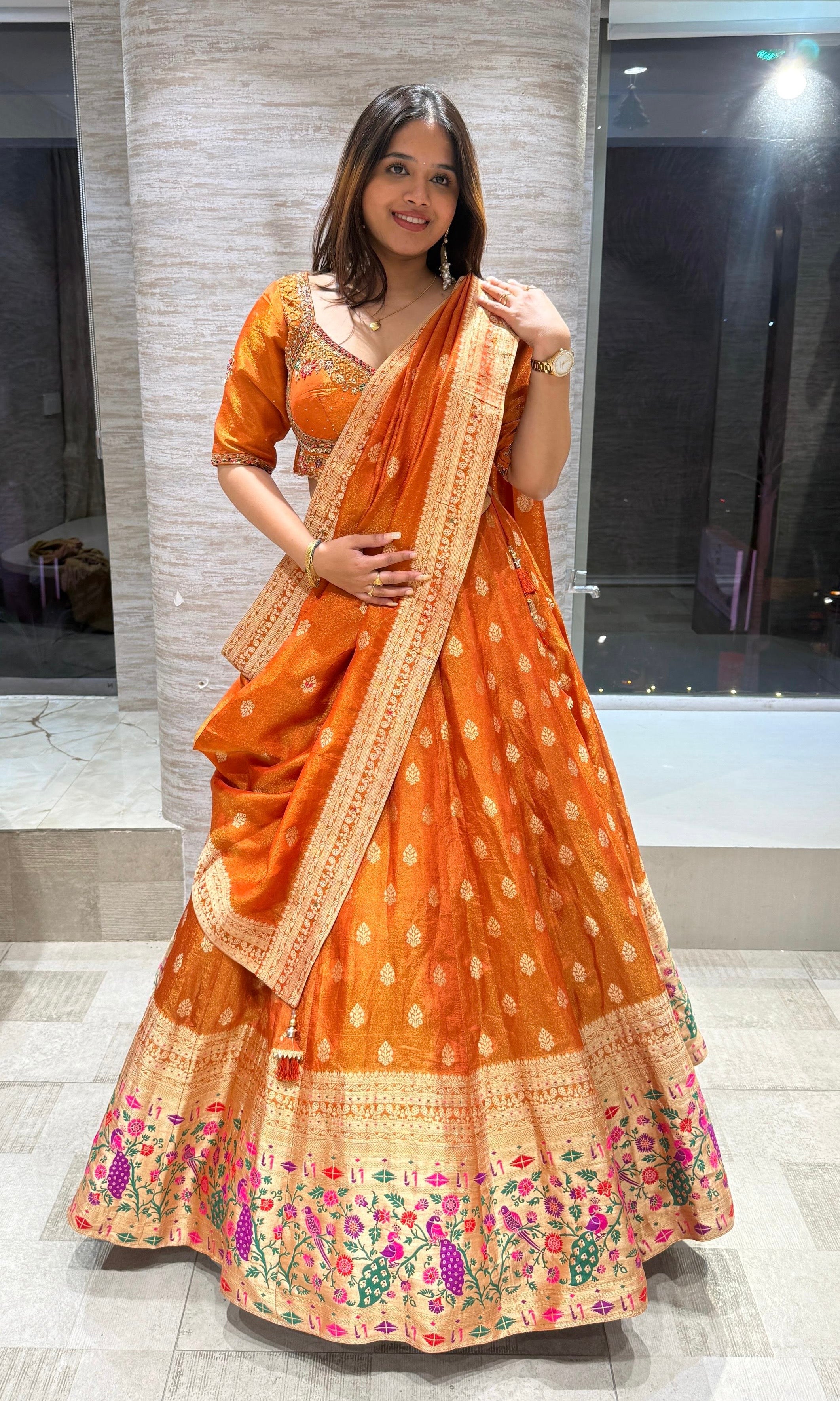 Rust Golden BANARASI EMBROIDERED Lehenga