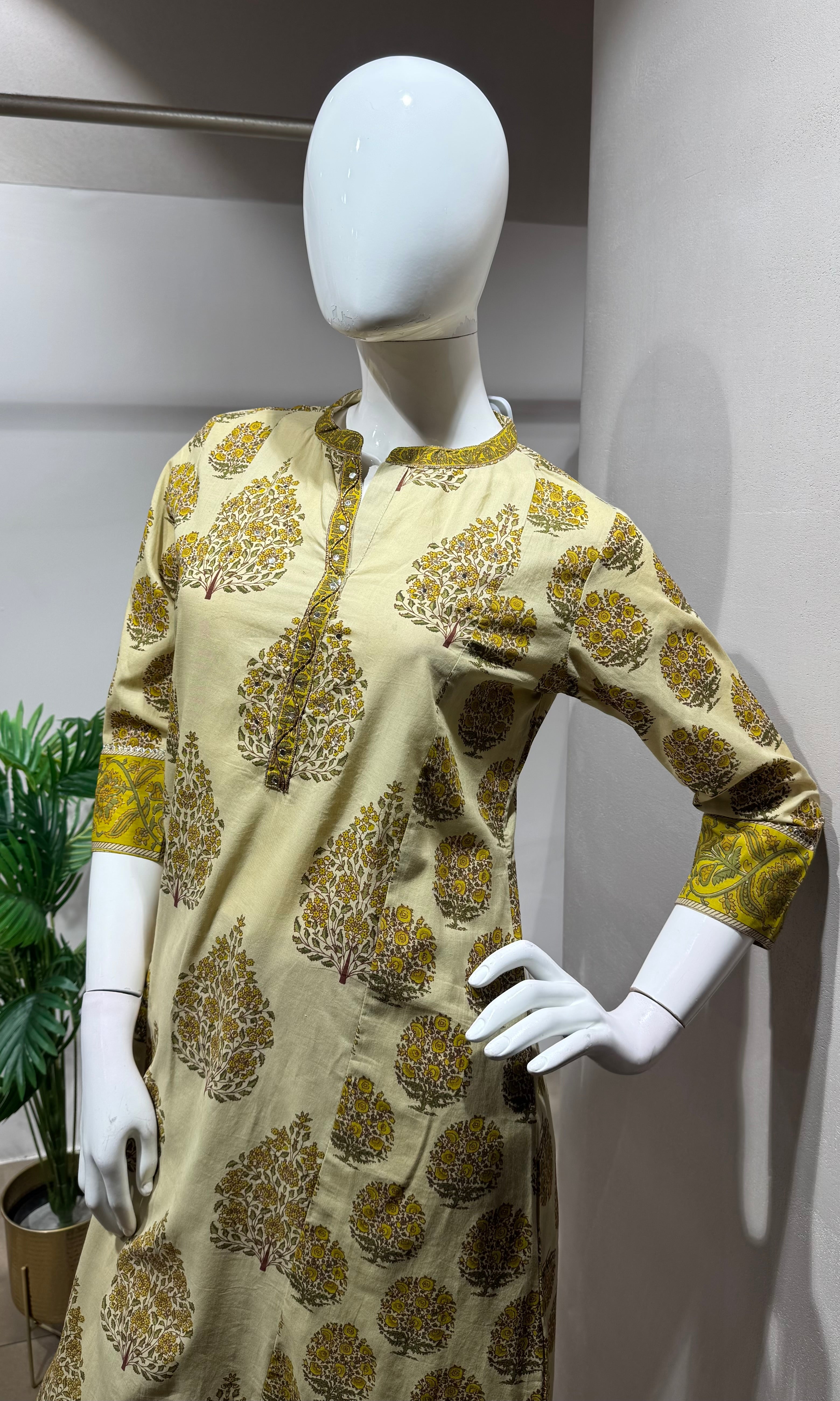 Yellow Floral Print Cotton Kurta Set with Dupatta