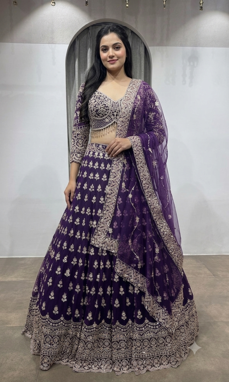 PURPLE intricate embroidered Lehenga set