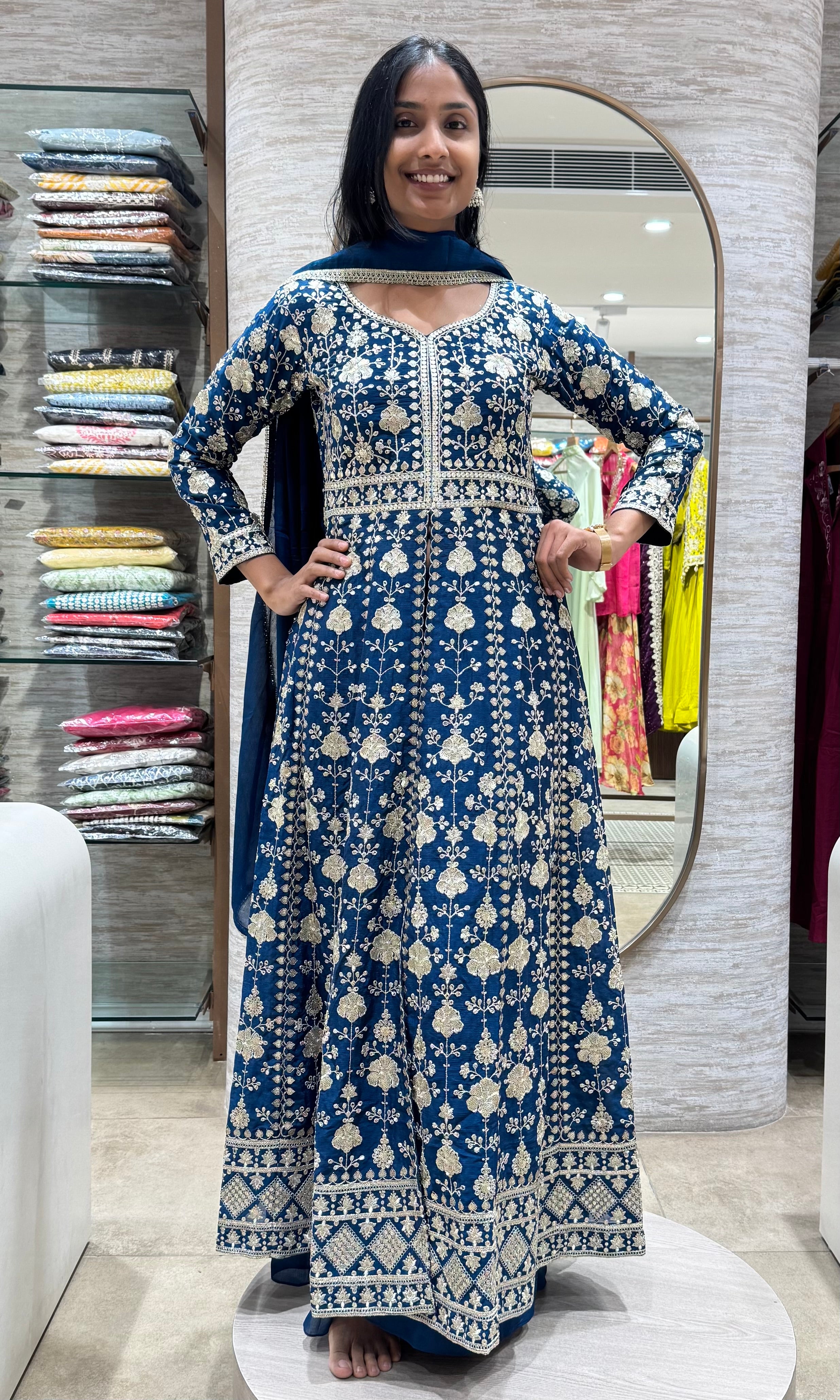 Peacock Blue EMBROIDERED ANARKALI SET