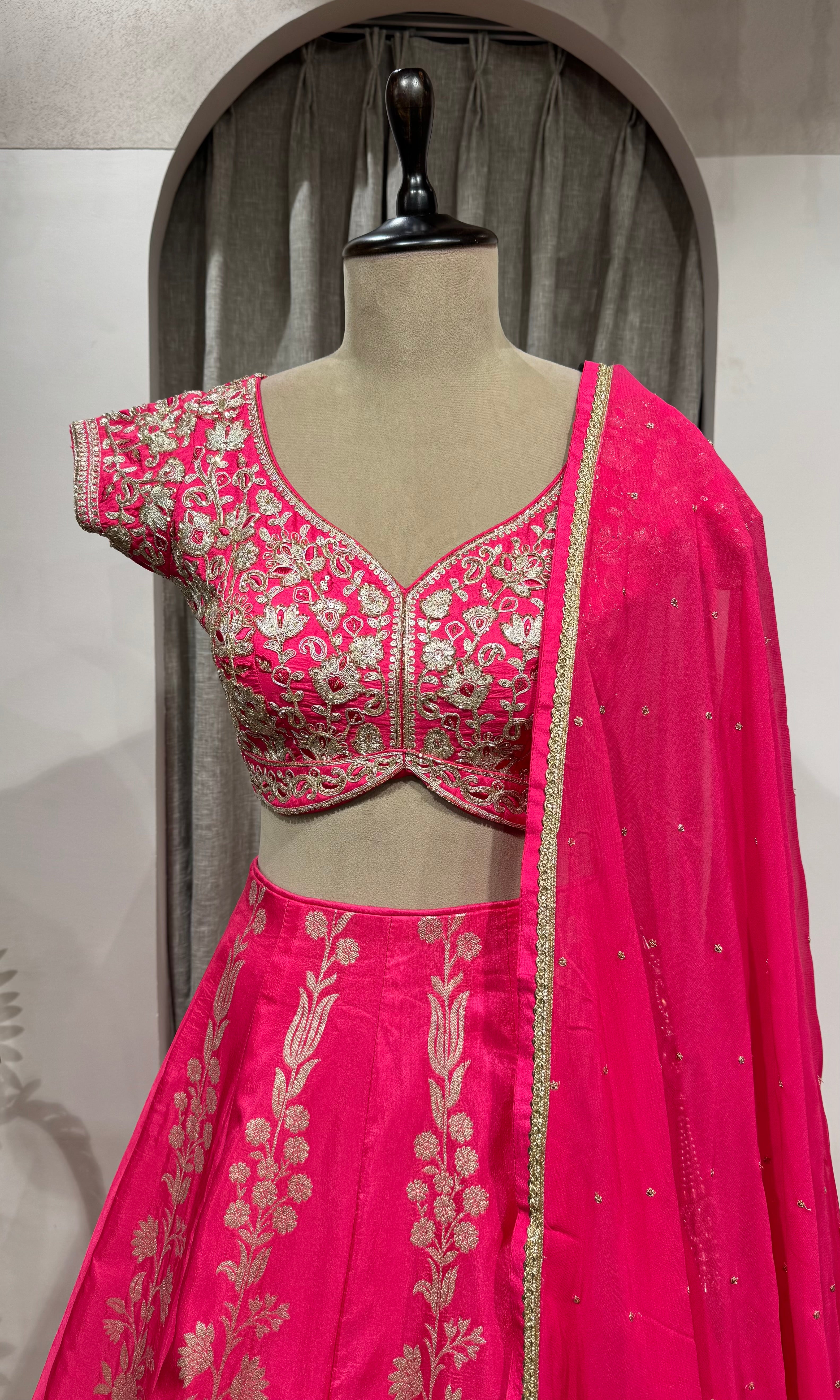 RANI PINK EMBROIDERED BANARASI lehenga