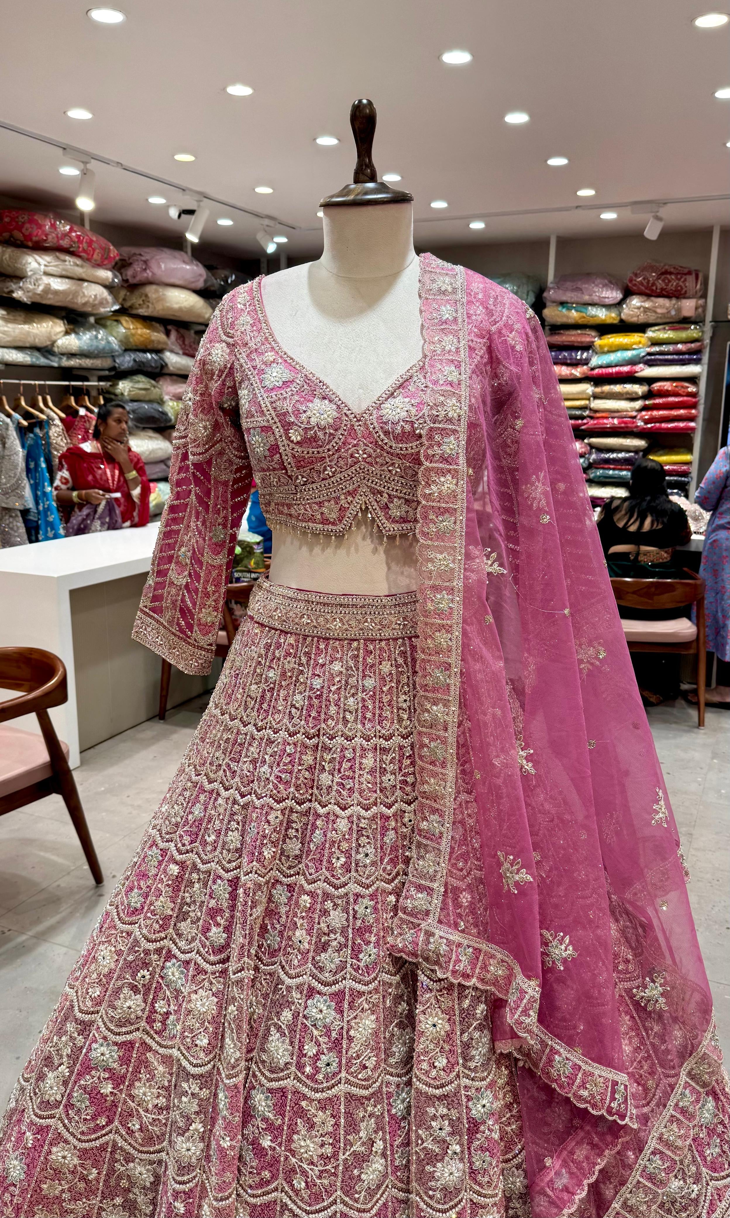 Pink Intricate Embroidery and zari work Lehenga