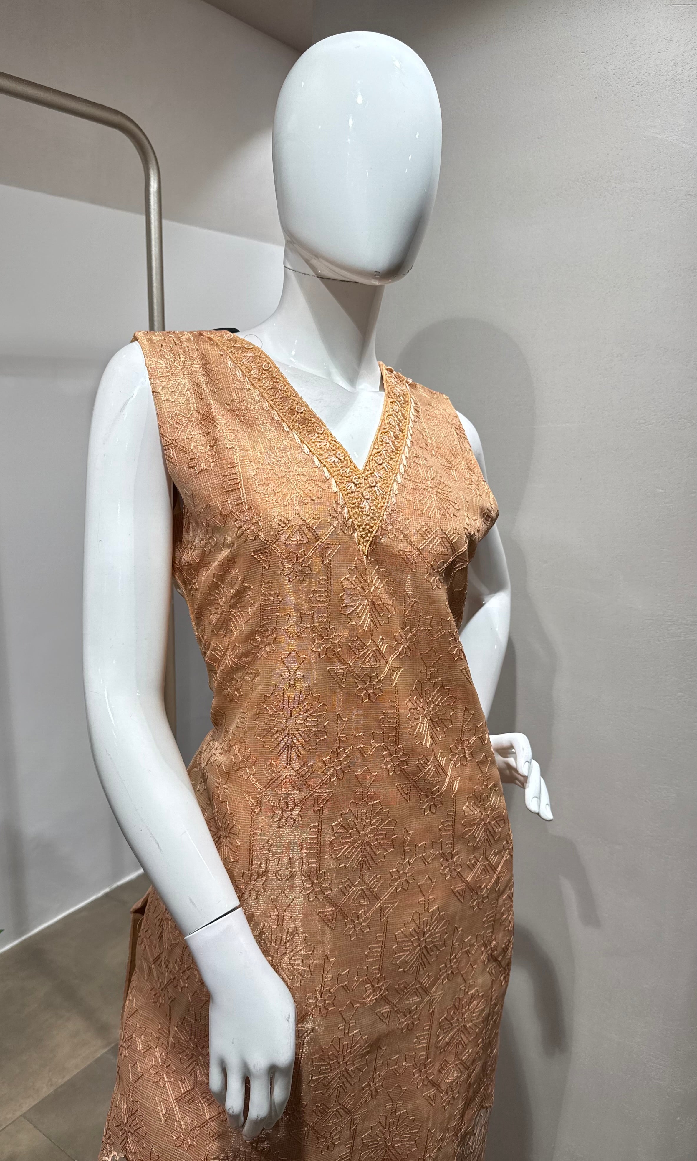 light peach tissue printed kurta set