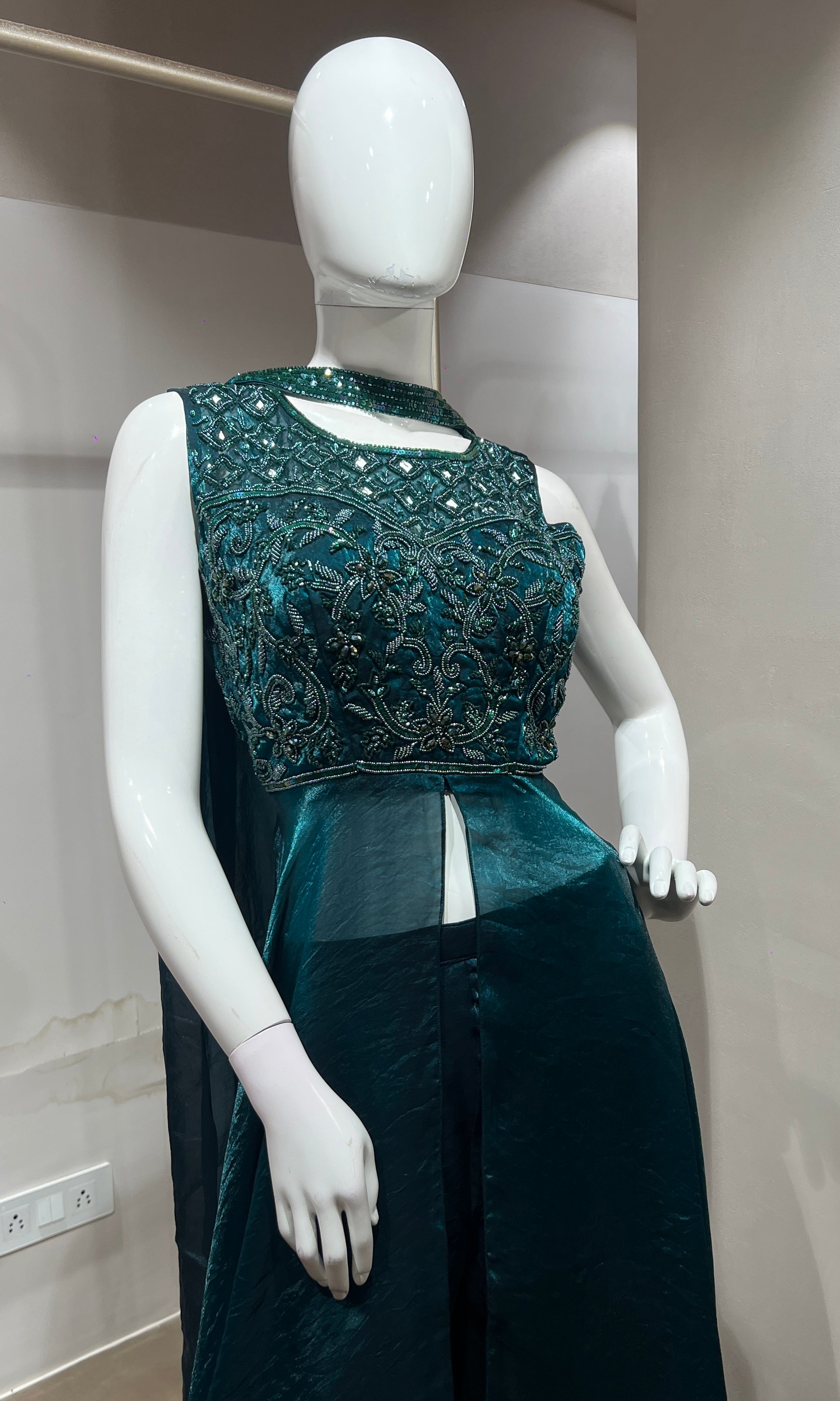Green front slit layered palazzo set