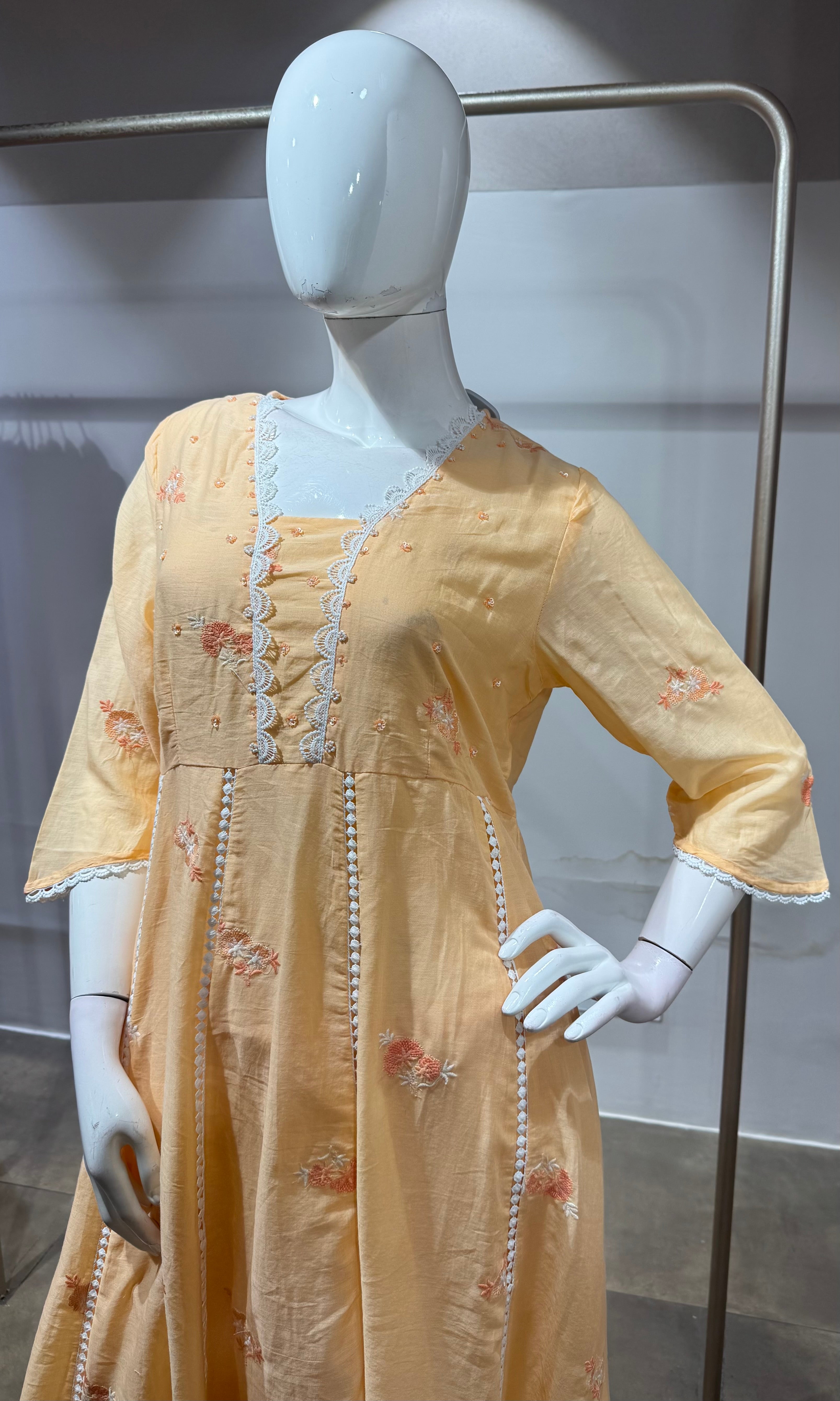 Peach Floral embroidered a line set
