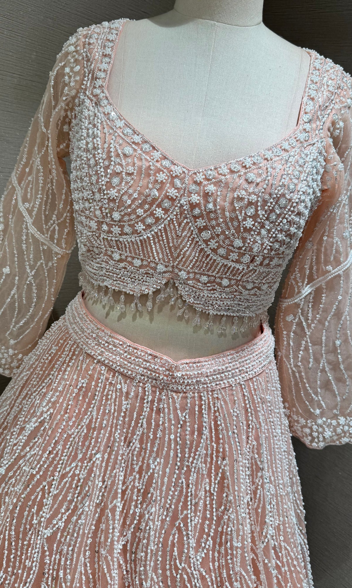 Peach Elegant Ombre Lehenga set with Beaded Embroidery