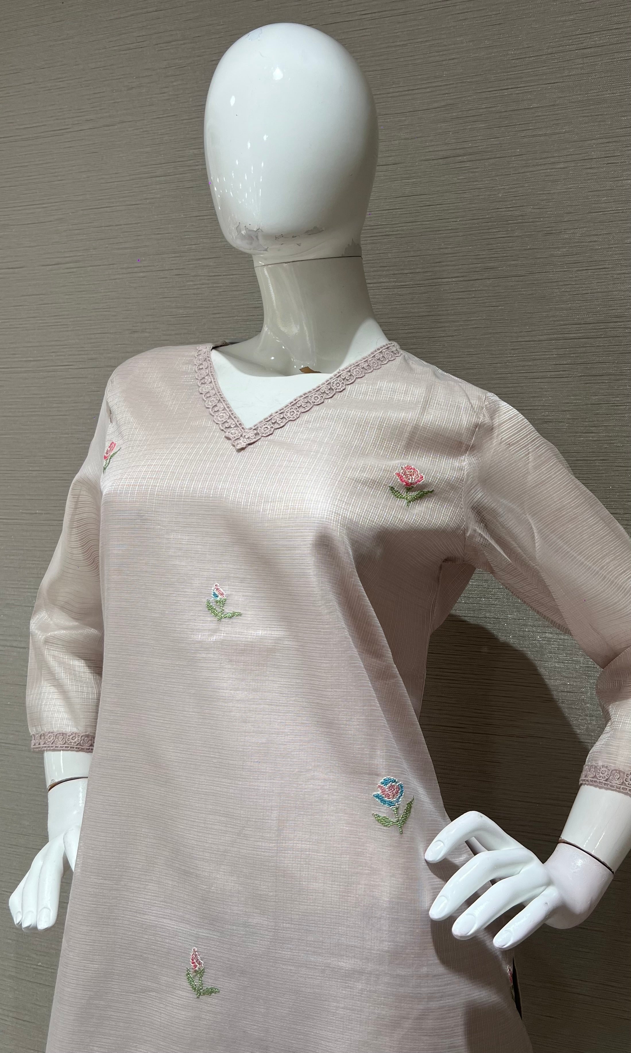 Light Pink Floral Embroidered Kurta Set with Dupatta
