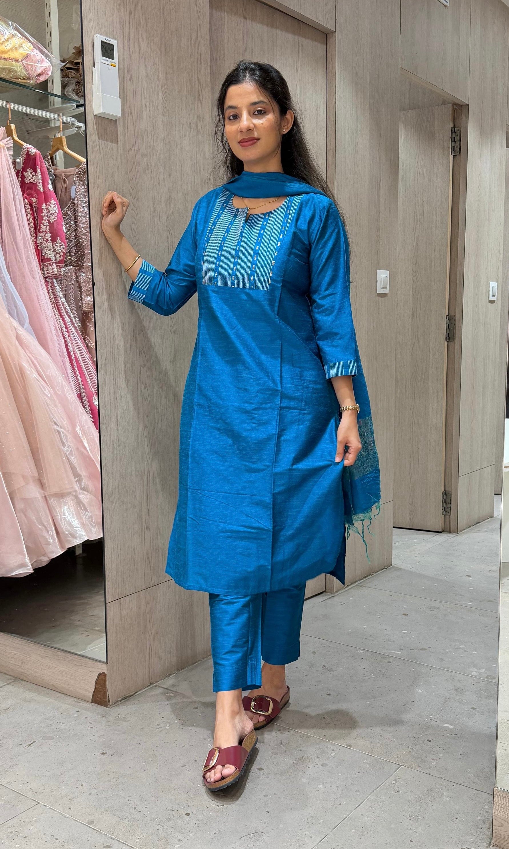 Blue Silk Straight Kurta Set with Dupatta