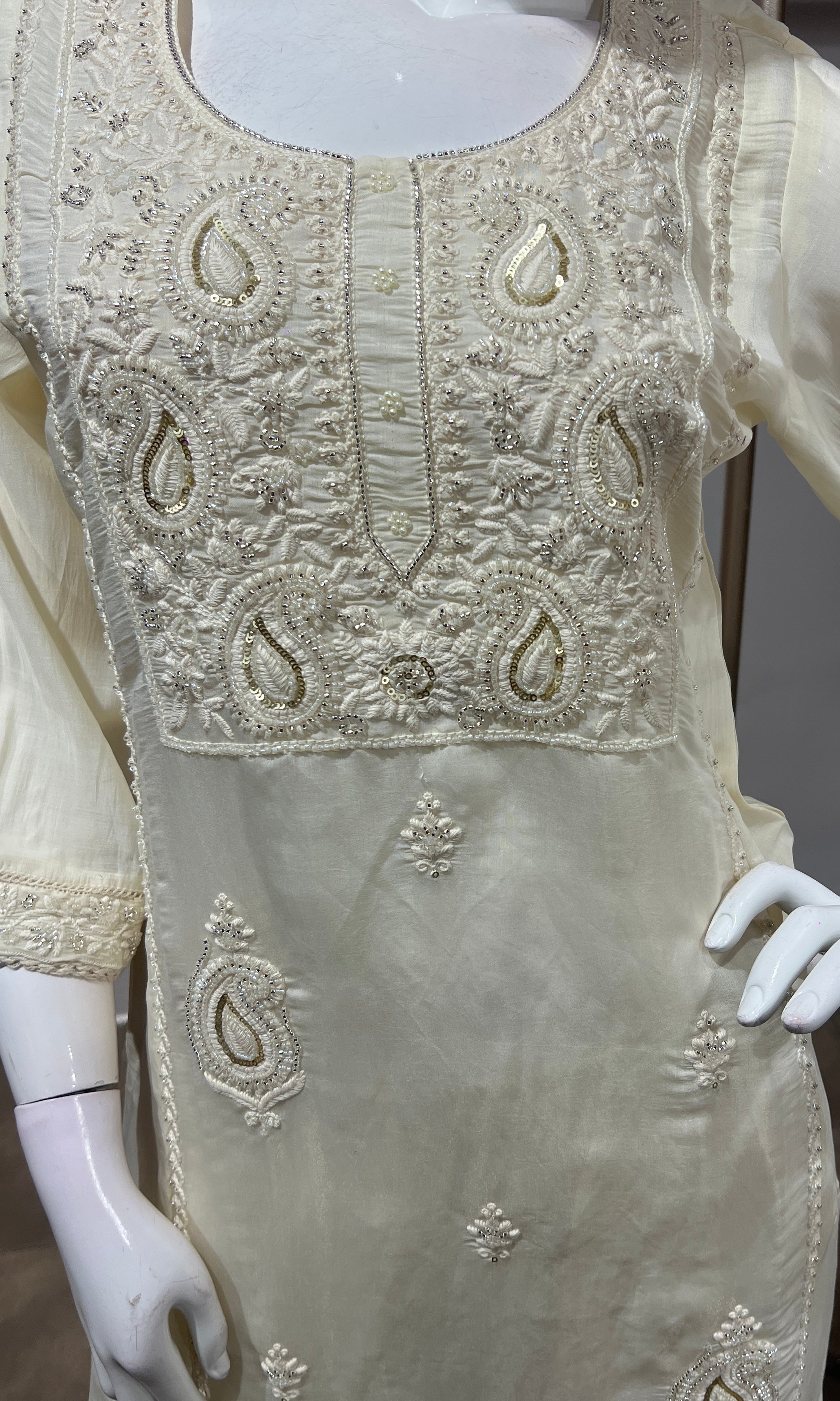 Half White Chanderi Silk Kurta Suit Set