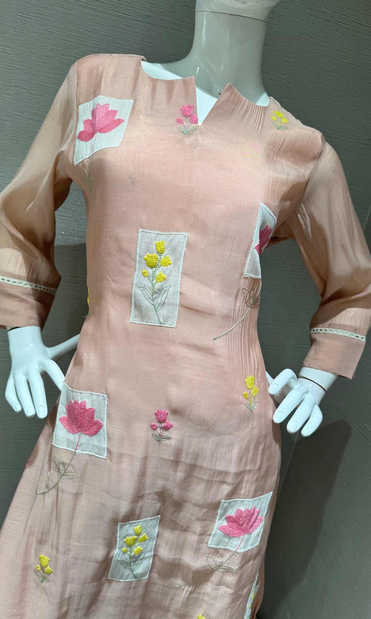 Blush Pink Floral Patchwork Kurta Set with Dupatta
